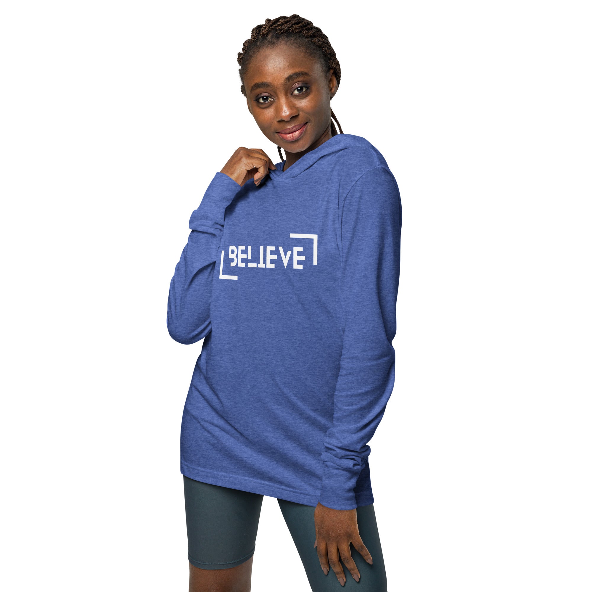 Unisex Hooded Long-Sleeve Tee | Believe Hooded long-sleeve tee AwRans Clothing unisex-hooded-long-sleeve-tee-heather-true-royal-front-67eb9818c2625