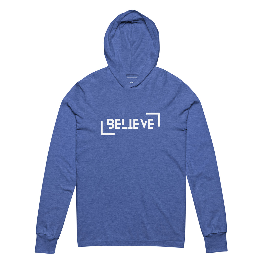 Unisex Hooded Long-Sleeve Tee | Believe Hooded long-sleeve tee AwRans Clothing unisex-hooded-long-sleeve-tee-heather-true-royal-front-67eb9818c6770