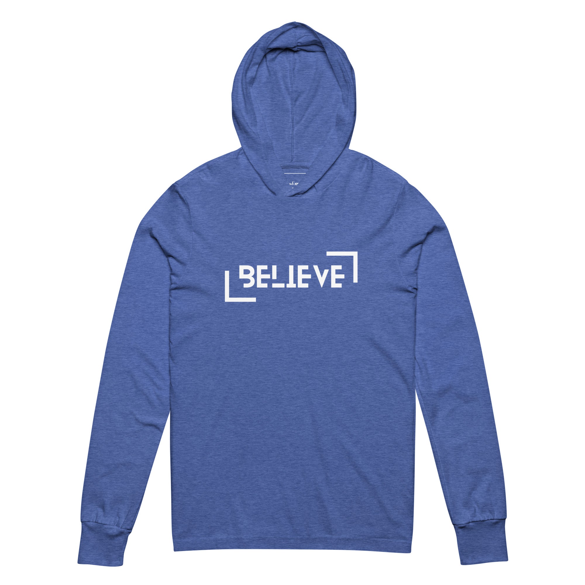 Unisex Hooded Long-Sleeve Tee | Believe Hooded long-sleeve tee AwRans Clothing unisex-hooded-long-sleeve-tee-heather-true-royal-front-67eb9818c6770