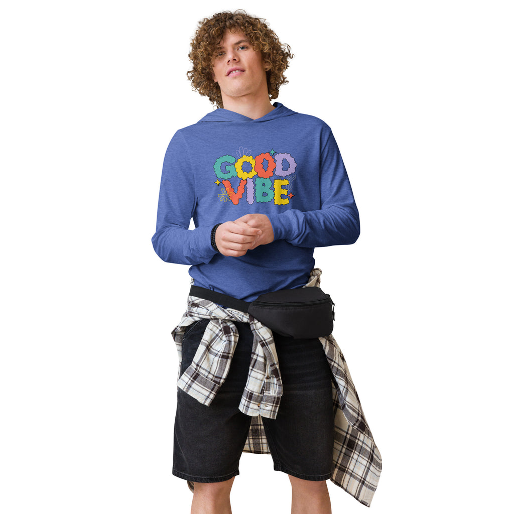 Unisex Hooded Long-Sleeve Tee | Good Vibe Hooded long-sleeve tee AwRans Clothing unisex-hooded-long-sleeve-tee-heather-true-royal-front-67eb9bb915dae