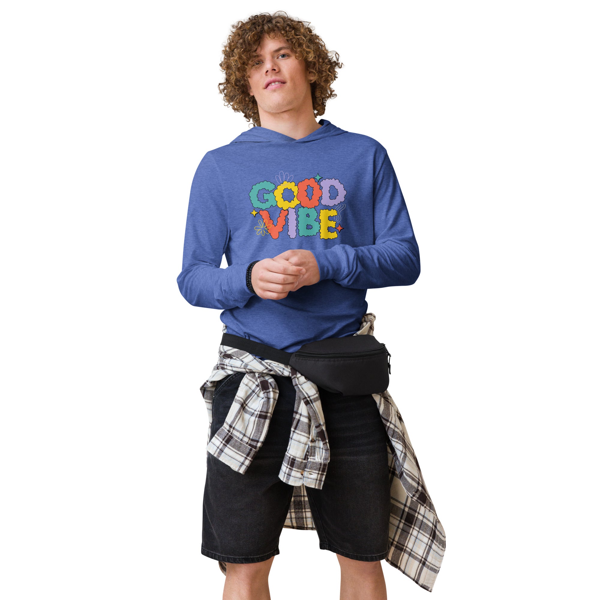 Unisex Hooded Long-Sleeve Tee | Good Vibe Hooded long-sleeve tee AwRans Clothing unisex-hooded-long-sleeve-tee-heather-true-royal-front-67eb9bb915dae