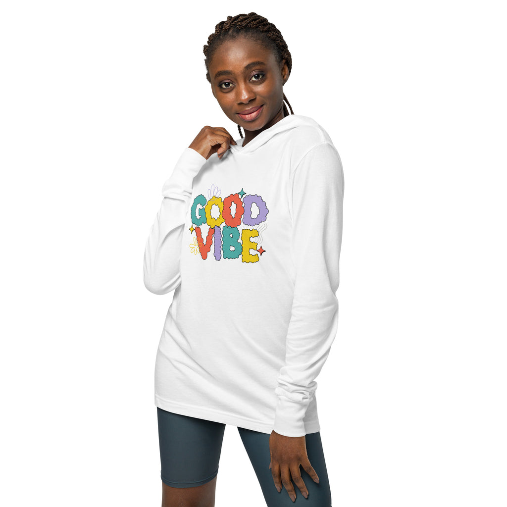 Unisex Hooded Long-Sleeve Tee | Good Vibe Hooded long-sleeve tee AwRans Clothing unisex-hooded-long-sleeve-tee-white-front-67eb9bb91bcc1
