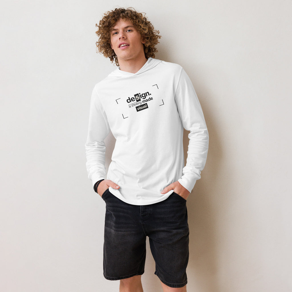 Unisex Hooded Long-Sleeve Tee | Design Is Thinking Made Visual Hooded long-sleeve tee AwRans Clothing unisex-hooded-long-sleeve-tee-white-front-67f00bc1072da