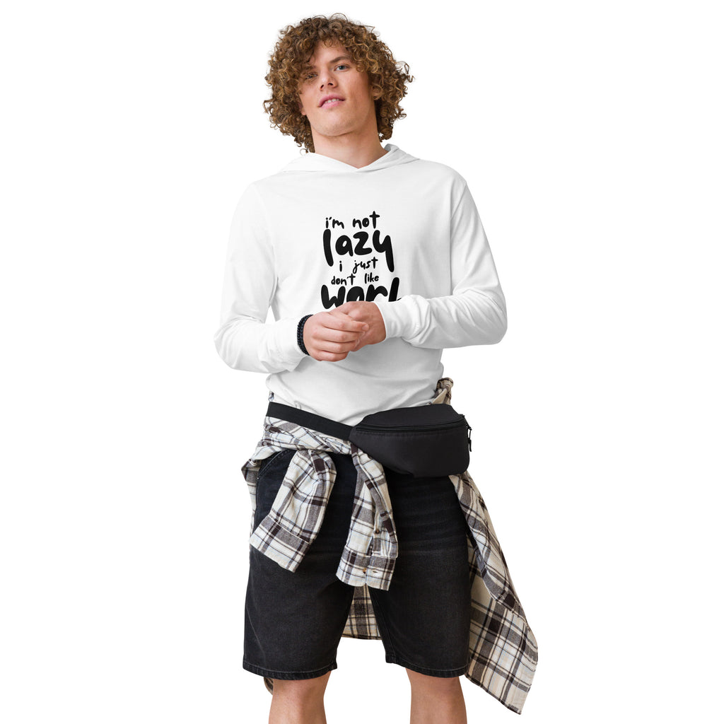 Unisex Hooded Long-Sleeve Tee | I'm Not Lazy,I Just Don't Like The Work Hooded long-sleeve tee AwRans Clothing unisex-hooded-long-sleeve-tee-white-front-67f00c0ce9d4b