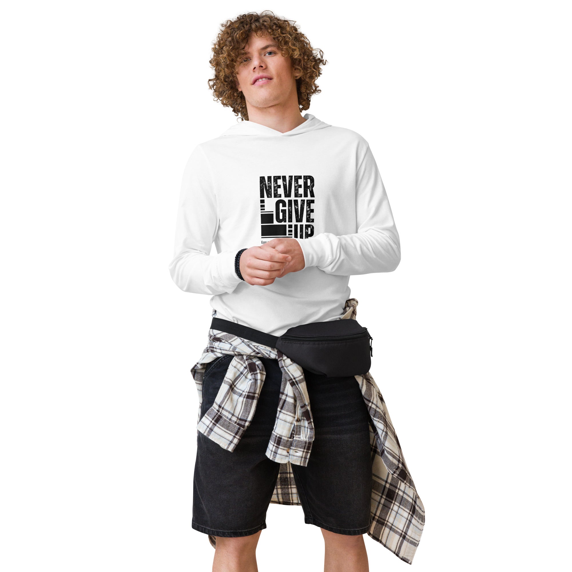 Unisex Hooded Long-Sleeve Tee | Never Give Up Hooded long-sleeve tee AwRans Clothing unisex-hooded-long-sleeve-tee-white-front-67f00ce4d6149