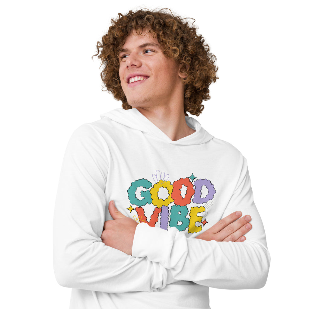 Unisex Hooded Long-Sleeve Tee | Good Vibe Hooded long-sleeve tee AwRans Clothing unisex-hooded-long-sleeve-tee-white-right-front-67eb9bb91cab5