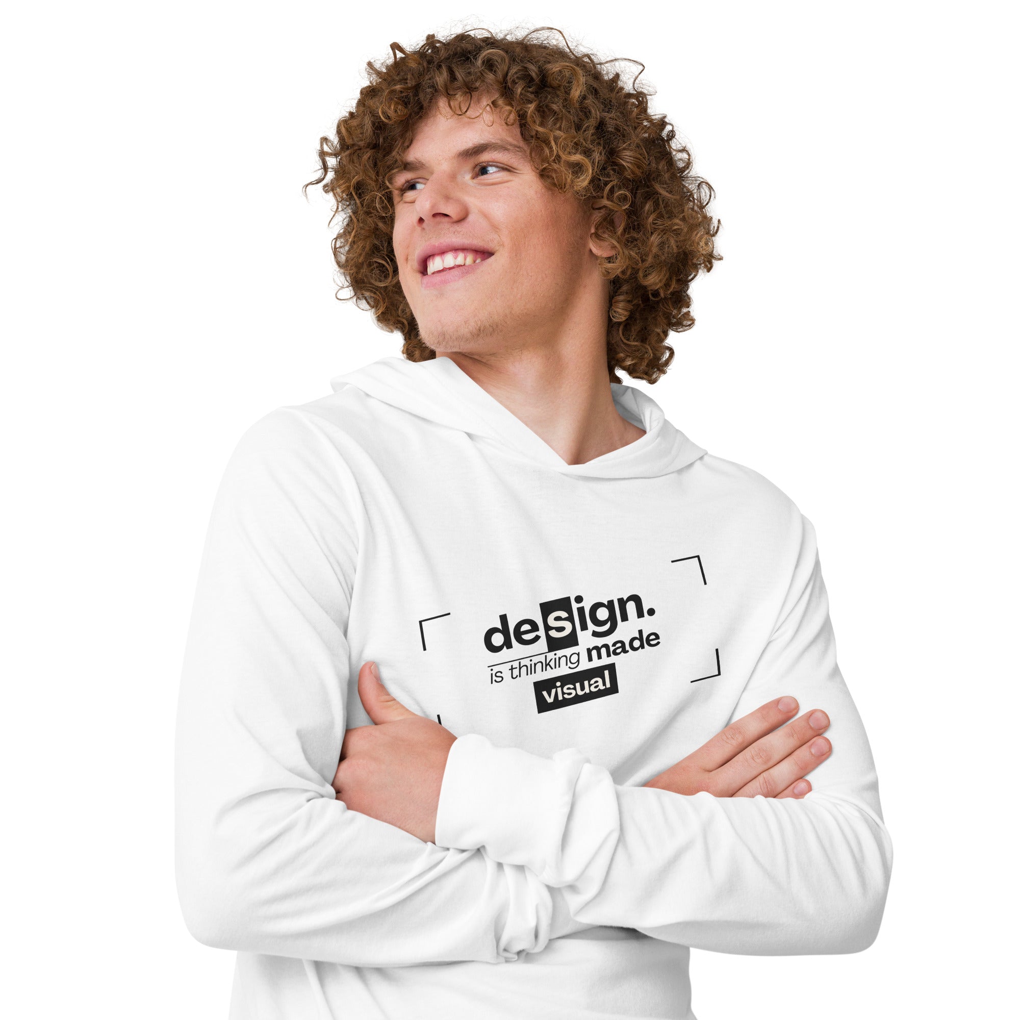 Unisex Hooded Long-Sleeve Tee | Design Is Thinking Made Visual Hooded long-sleeve tee AwRans Clothing unisex-hooded-long-sleeve-tee-white-right-front-67f00bc106c6b