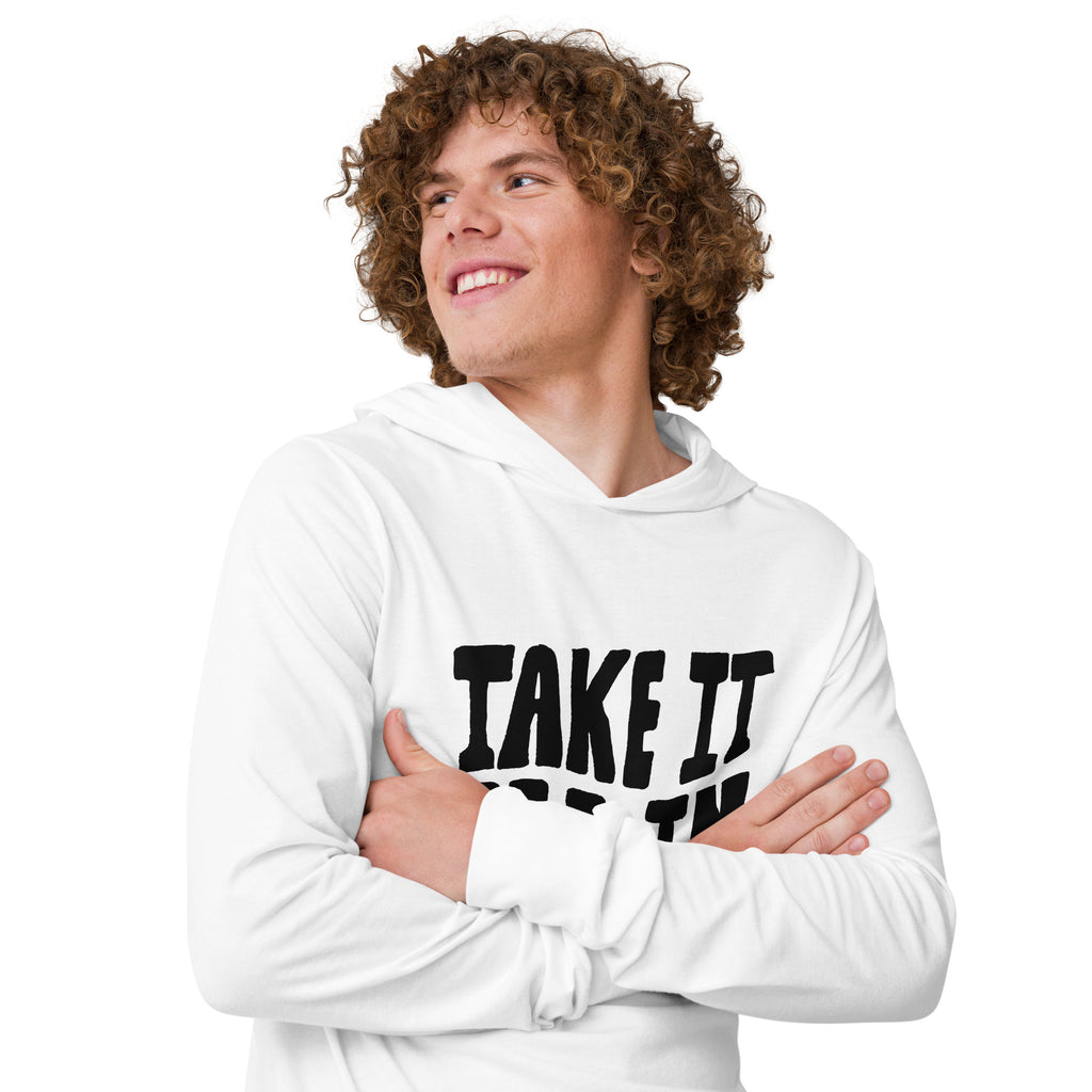 Unisex Hooded Long-Sleeve Tee | Take It All In Hooded long-sleeve tee AwRans Clothing unisex-hooded-long-sleeve-tee-white-right-front-67f00dc8d737c