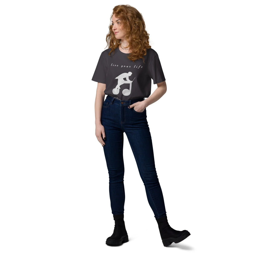 Unisex Organic Cotton T-Shirt | Live Your Life Don’t Imagine It T-Shirt AwRans Clothing unisex-organic-cotton-t-shirt-anthracite-front-2-6815eaa27007d