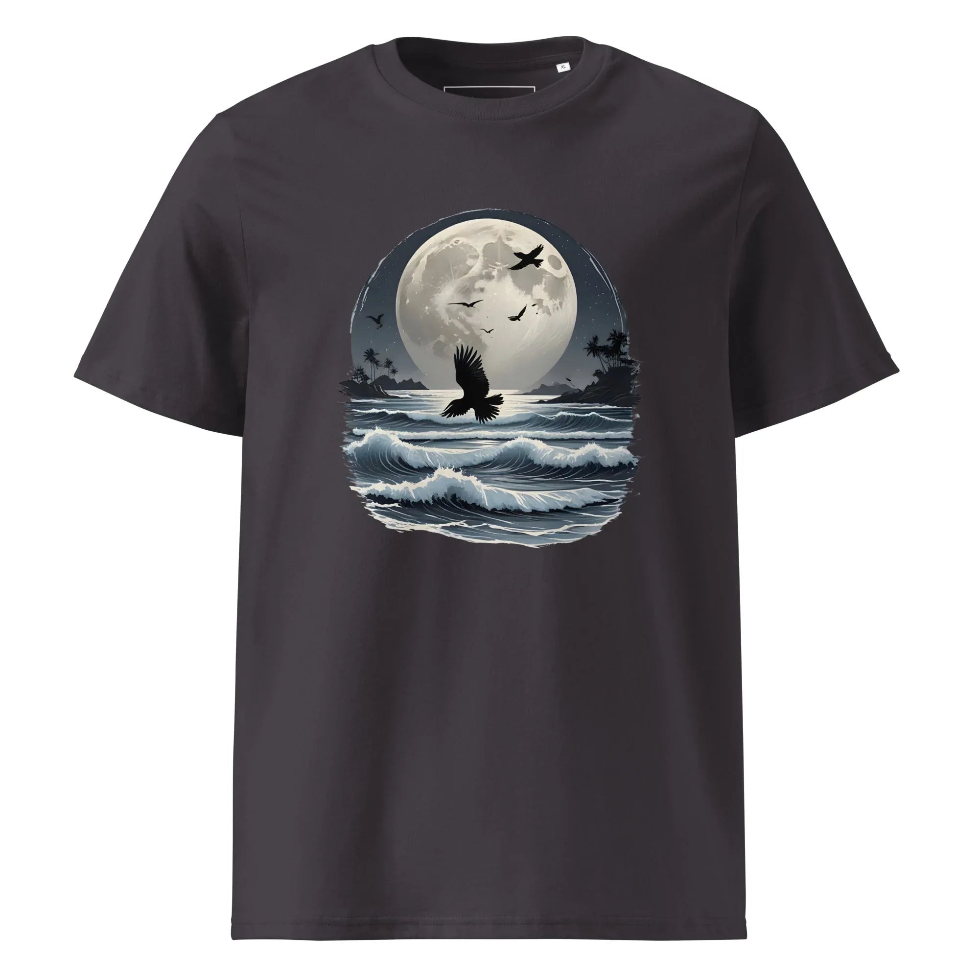 Unisex | Moonlight, Crow, Beach - Organic Cotton T-Shirt Anthracite T-Shirt AwRans Clothing unisex-organic-cotton-t-shirt-anthracite-front-6663f47af409e