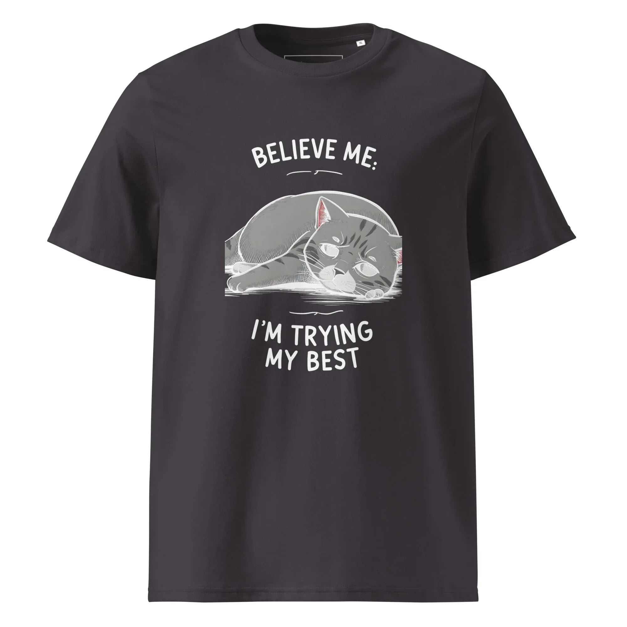 Unisex | Believe Me I'm Trying My Best - Organic Cotton T-Shirt Anthracite T-Shirt AwRans Clothing unisex-organic-cotton-t-shirt-anthracite-front-6665b85053318