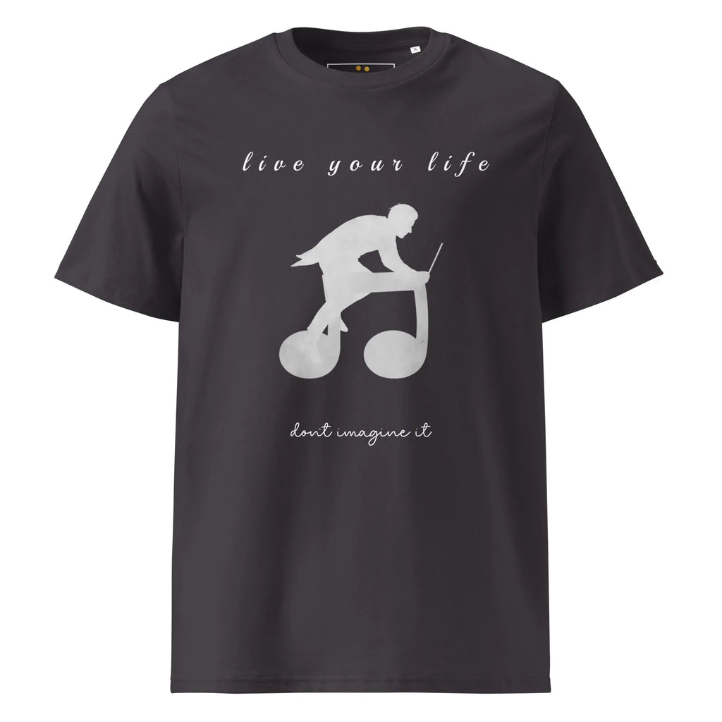 Unisex Organic Cotton T-Shirt | Live Your Life Don’t Imagine It T-Shirt AwRans Clothing unisex-organic-cotton-t-shirt-anthracite-front-6815eaa215f29