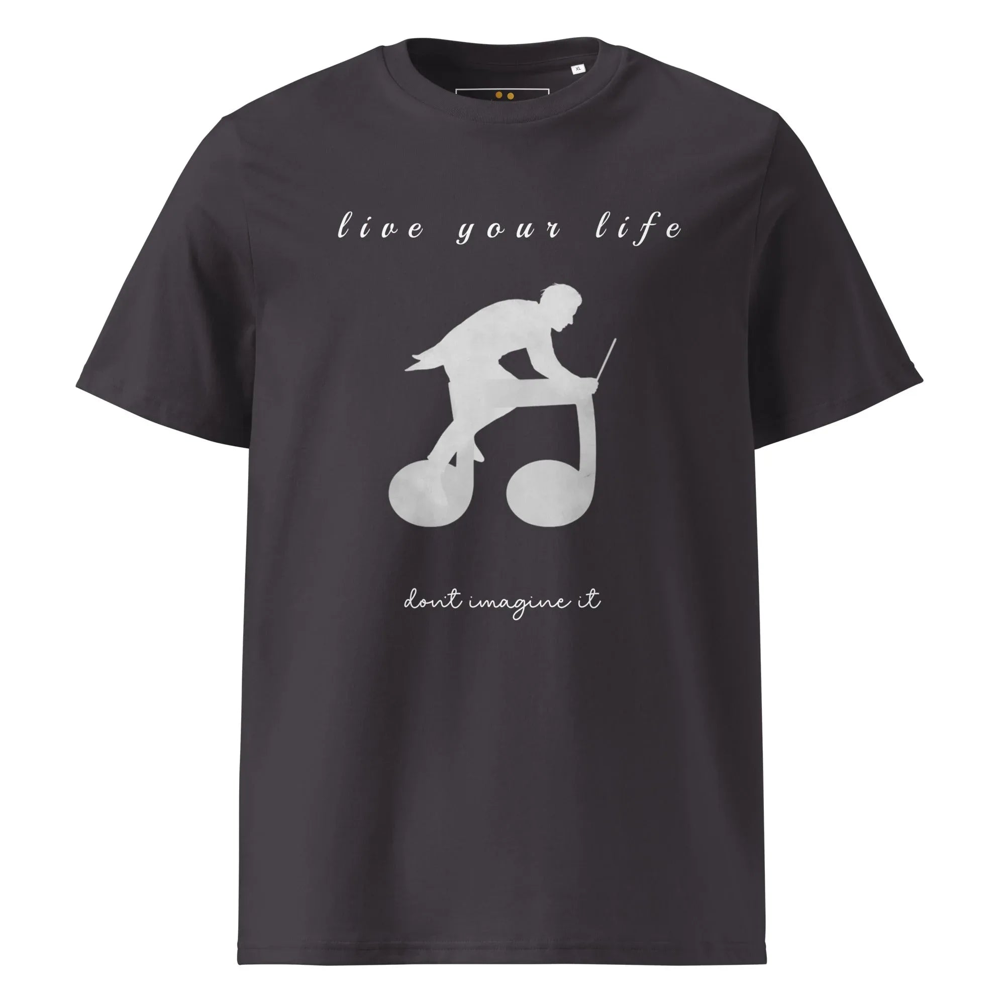 Unisex Organic Cotton T-Shirt | Live Your Life Don’t Imagine It T-Shirt AwRans Clothing unisex-organic-cotton-t-shirt-anthracite-front-6815eaa215f29