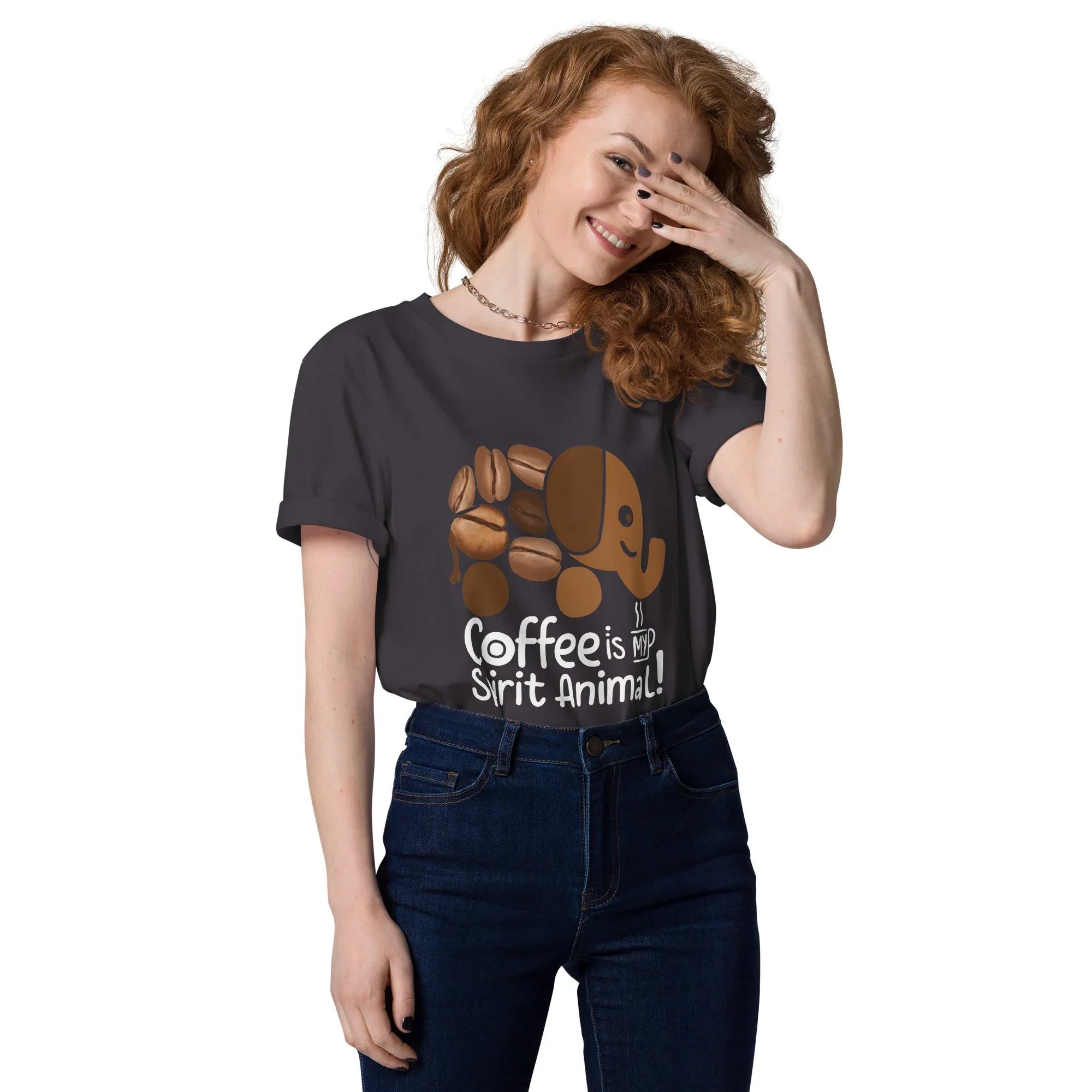 Unisex | Coffee Is My Spirit Animal Organic Cotton T-Shirt Anthracite T-Shirt AwRans Clothing unisex-organic-cotton-t-shirt-anthracite-front-681682c3ccc78
