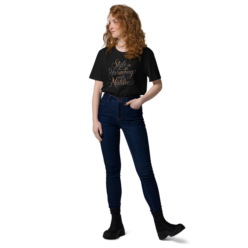 Women's Organic Cotton T-Shirt | Style In Harmony,With Nature T-Shirt AwRans Clothing unisex-organic-cotton-t-shirt-black-front-2-67b19c25af76d