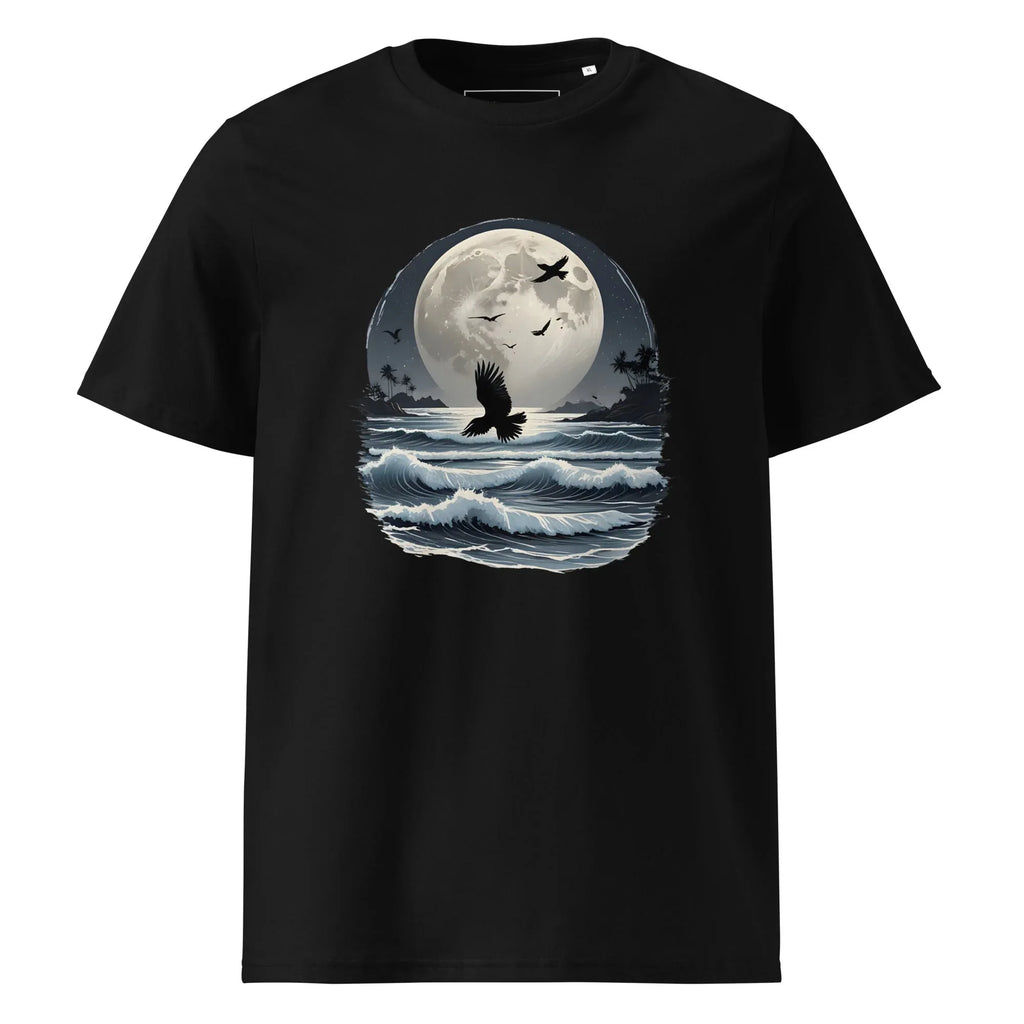 Unisex | Moonlight, Crow, Beach - Organic Cotton T-Shirt Black T-Shirt AwRans Clothing unisex-organic-cotton-t-shirt-black-front-6663f47aa5be1