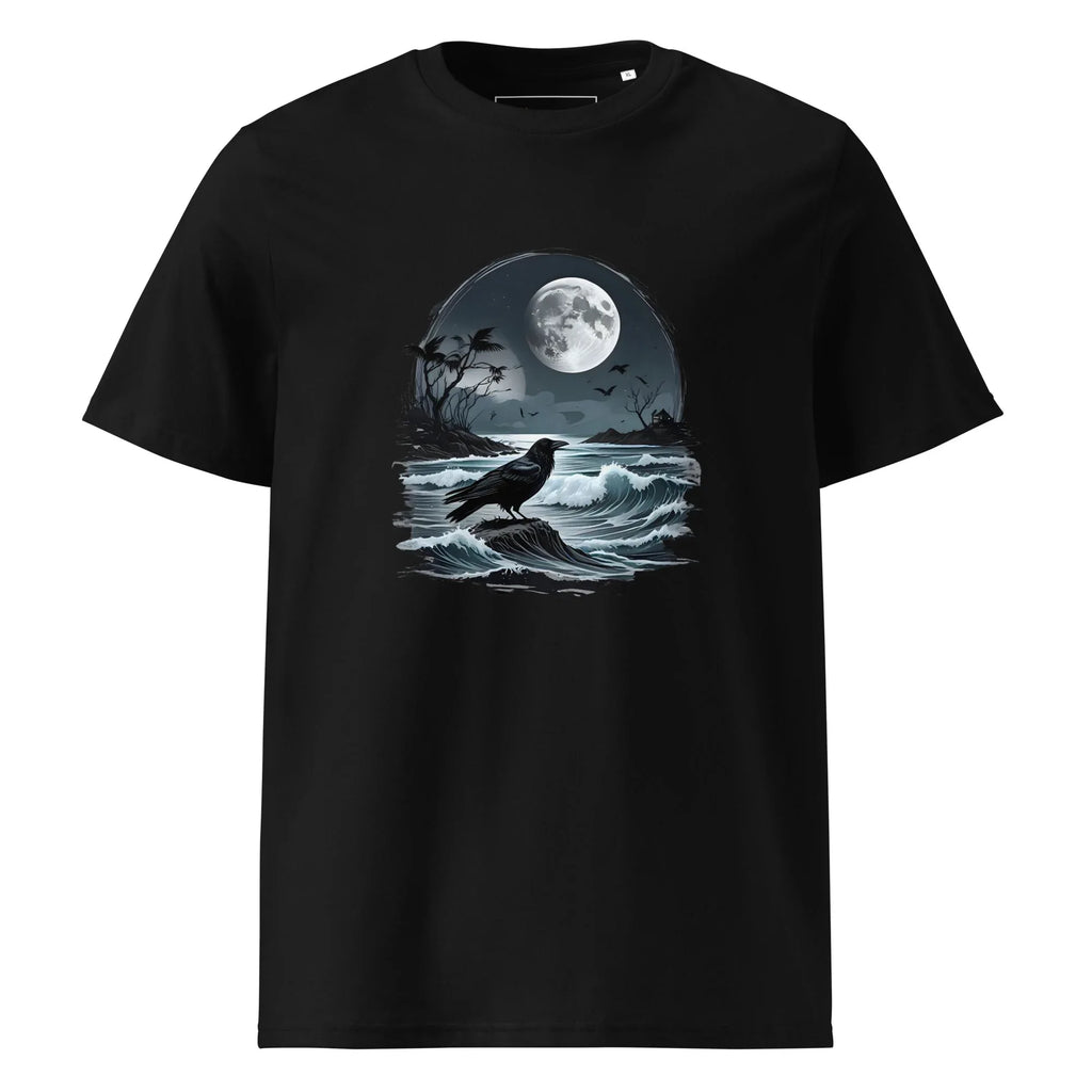 Unisex | Moon, Crow, Beach - Soft Organic Cotton T-Shirt Black T-Shirt AwRans Clothing unisex-organic-cotton-t-shirt-black-front-6663f5983cb62