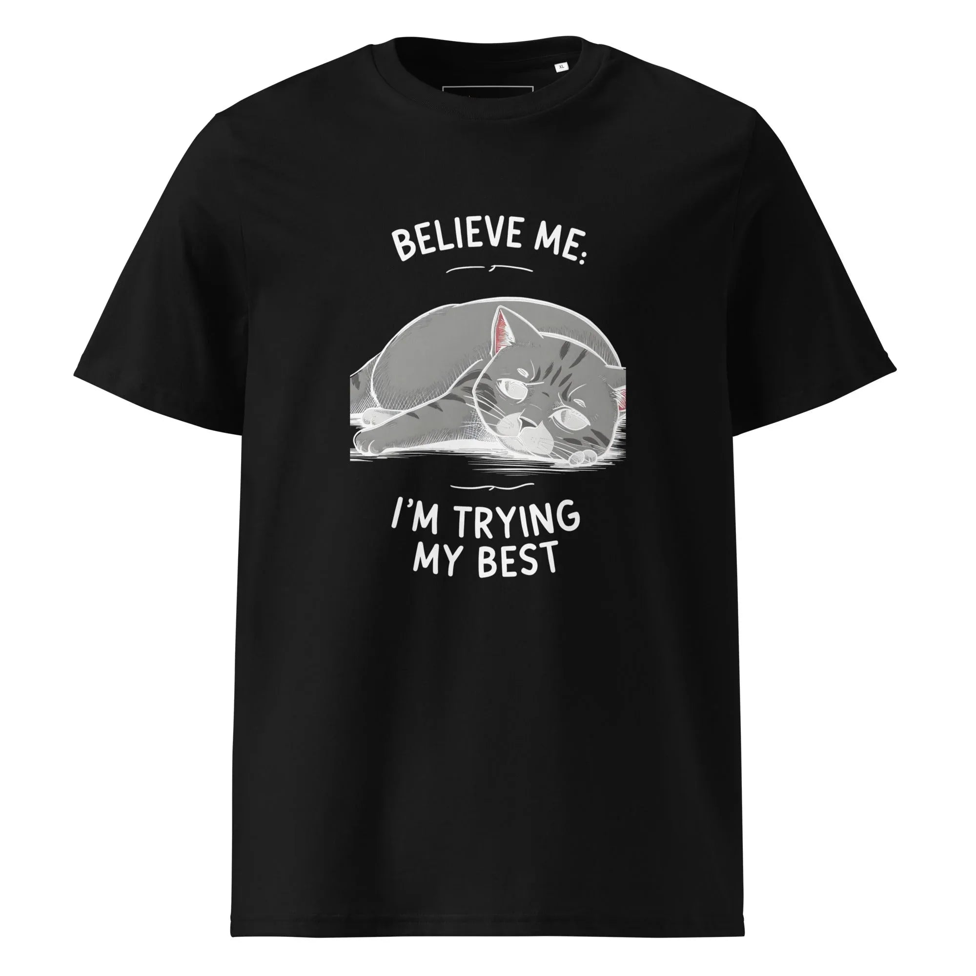 Unisex | Believe Me I'm Trying My Best - Organic Cotton T-Shirt Black T-Shirt AwRans Clothing unisex-organic-cotton-t-shirt-black-front-6665b84feba9c