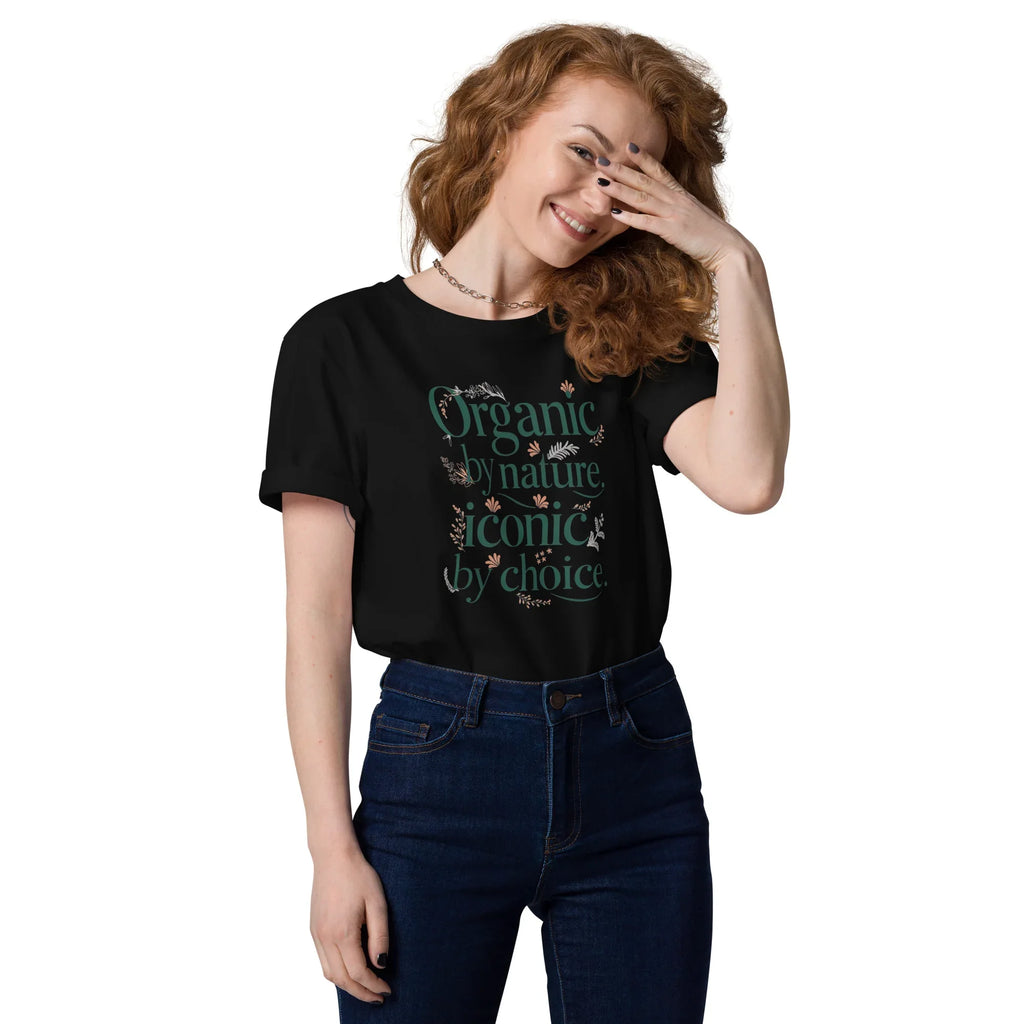 Women's Organic Cotton T-Shirt | Organic By Nature,Iconic By Choice Black T-Shirt AwRans Clothing unisex-organic-cotton-t-shirt-black-front-67b19bb496ca8