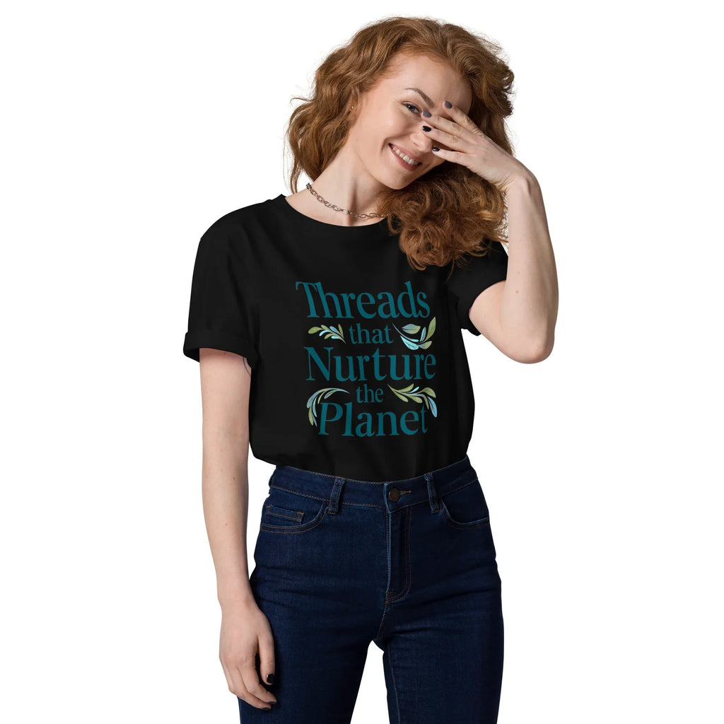 Women's Organic Cotton T-Shirt | Threads That Nurture The Planet Black T-Shirt AwRans Clothing unisex-organic-cotton-t-shirt-black-front-67b1b37abba71