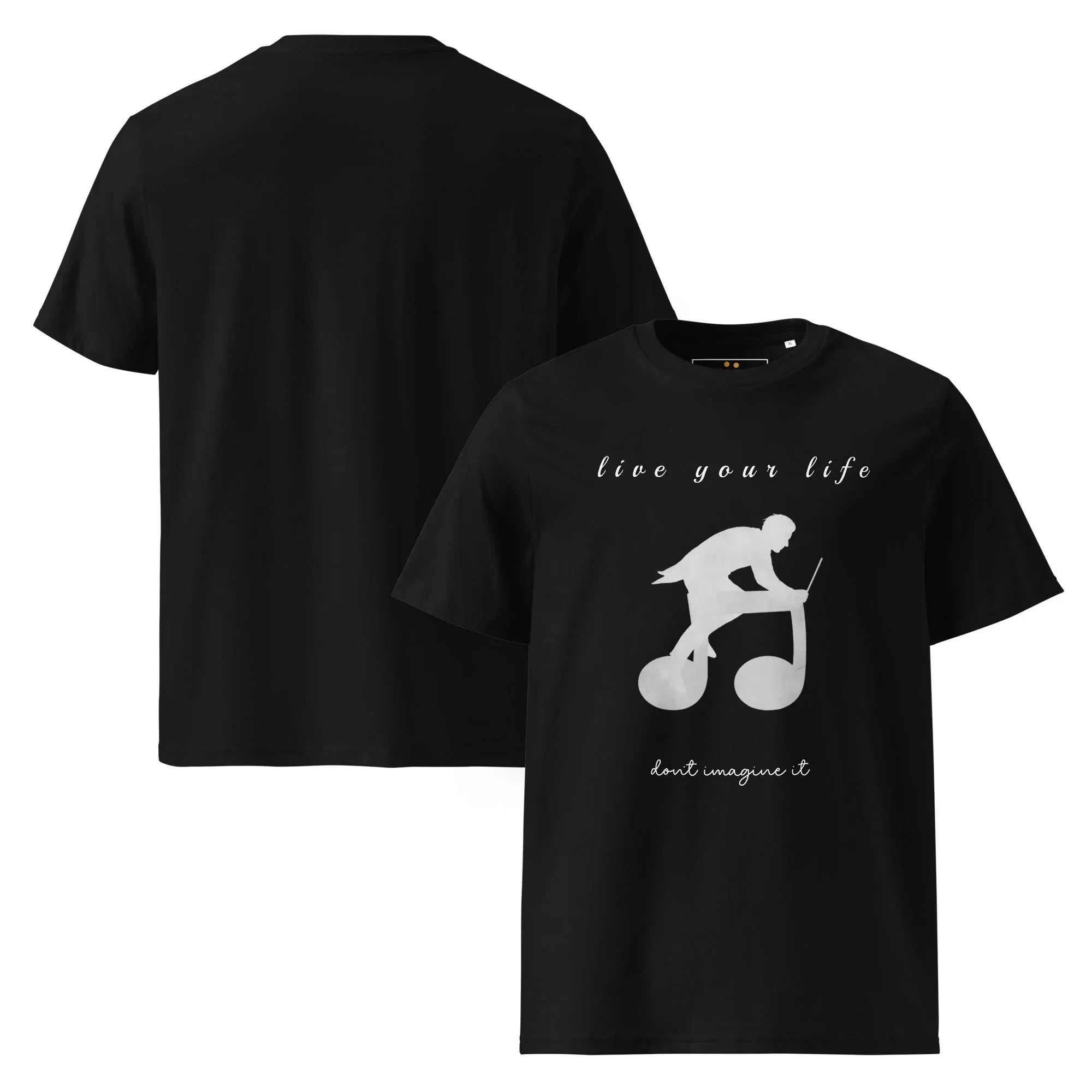 Unisex Organic Cotton T-Shirt | Live Your Life Don’t Imagine It T-Shirt AwRans Clothing unisex-organic-cotton-t-shirt-black-front-and-back-6815eaa2054fa