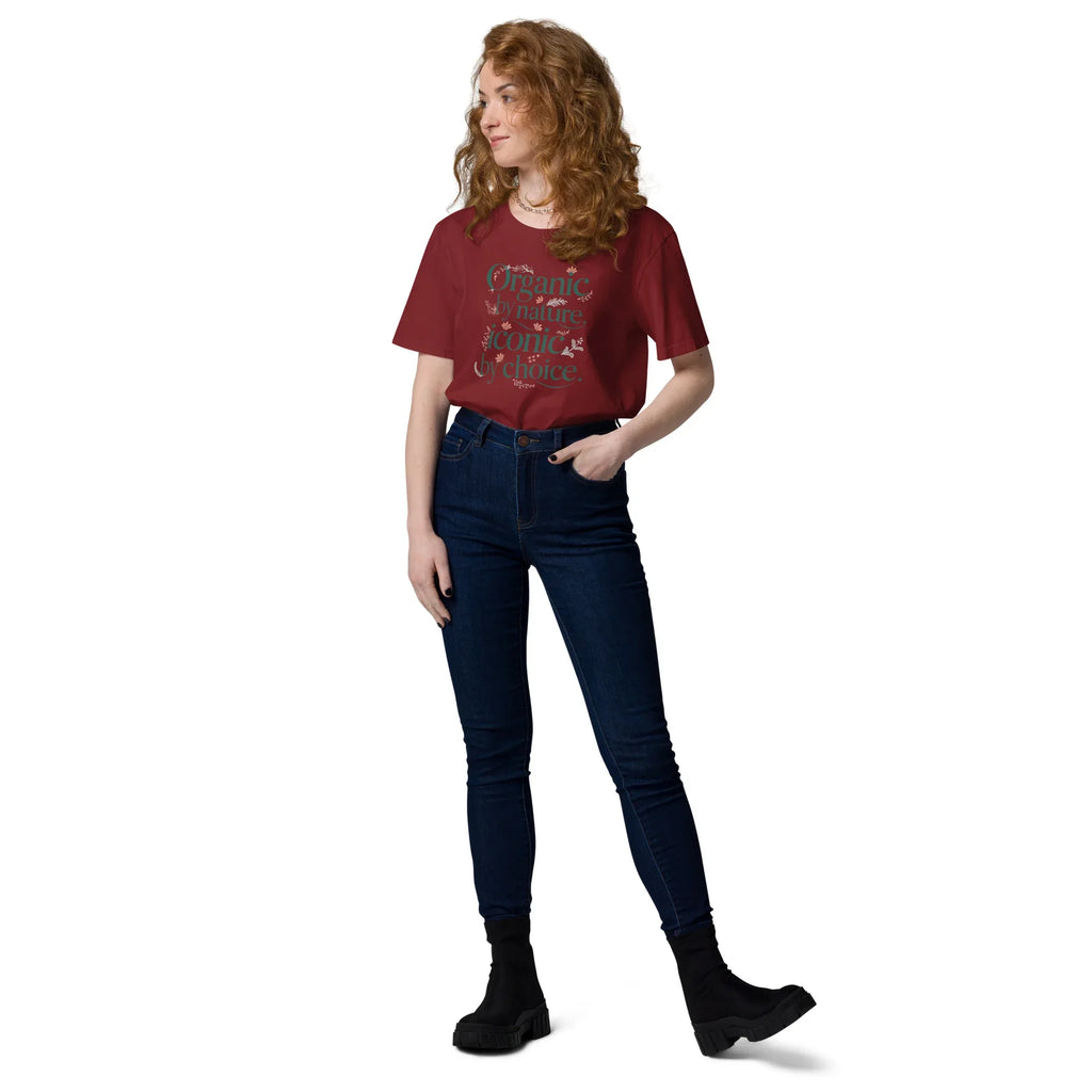 Women's Organic Cotton T-Shirt | Organic By Nature,Iconic By Choice T-Shirt AwRans Clothing unisex-organic-cotton-t-shirt-burgundy-front-2-67b19bb4a53a1