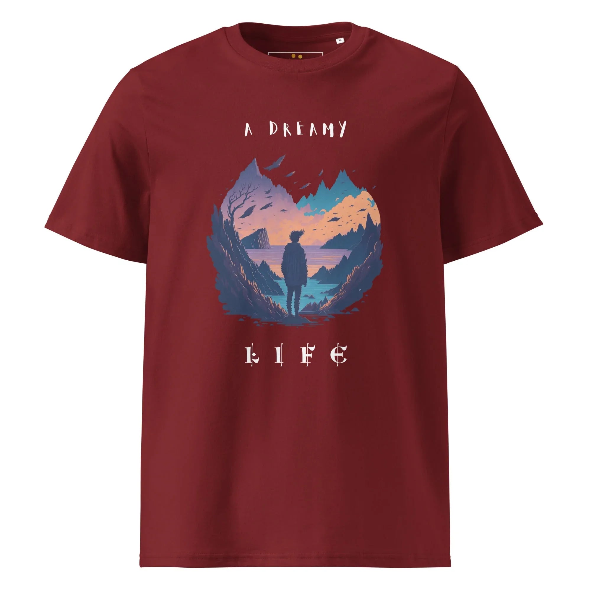 Unisex | A Dreamy Life Organic Cotton T-Shirt Burgundy T-Shirt AwRans Clothing unisex-organic-cotton-t-shirt-burgundy-front-665461d376c62