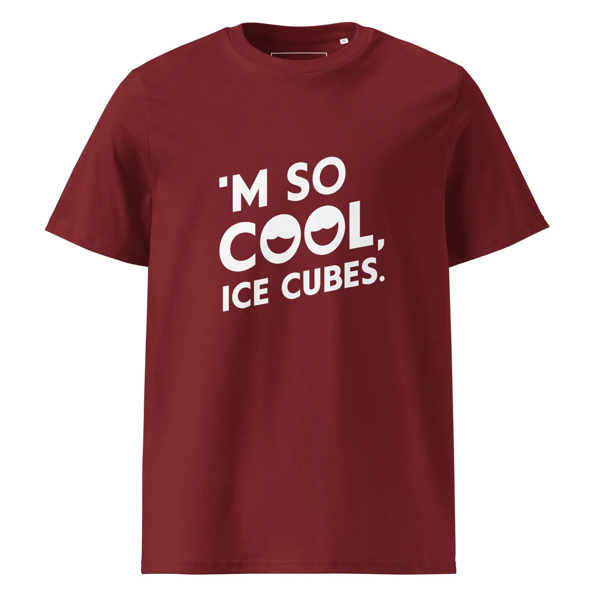 Unisex | 'M SO COOL ICE CUBES - Organic Cotton T-Shirt Burgundy T-Shirt AwRans Clothing unisex-organic-cotton-t-shirt-burgundy-front-665e7300e9428