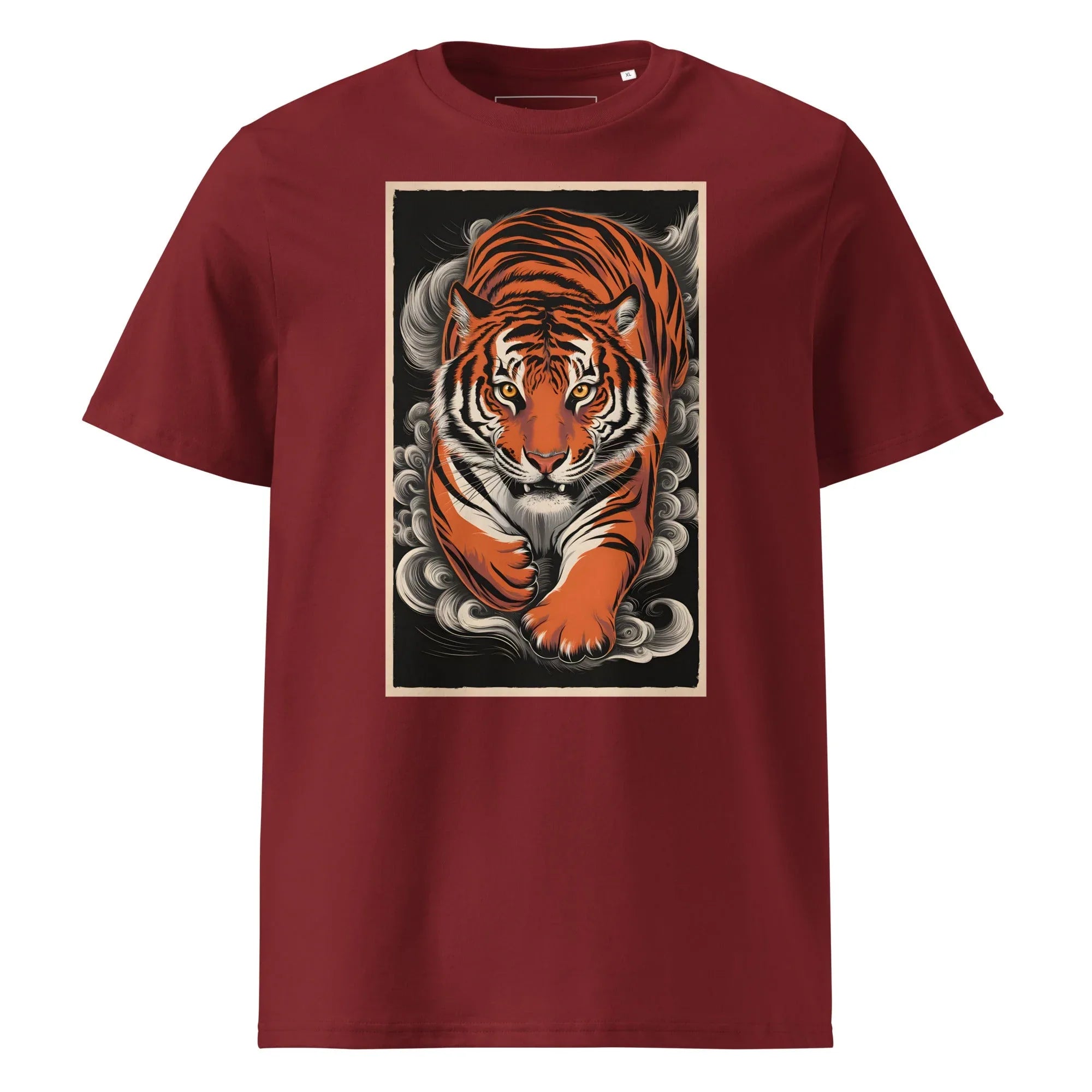 Unisex | Tiger Woods - Organic Cotton T-Shirt Burgundy T-Shirt AwRans Clothing unisex-organic-cotton-t-shirt-burgundy-front-6663efce62ccd