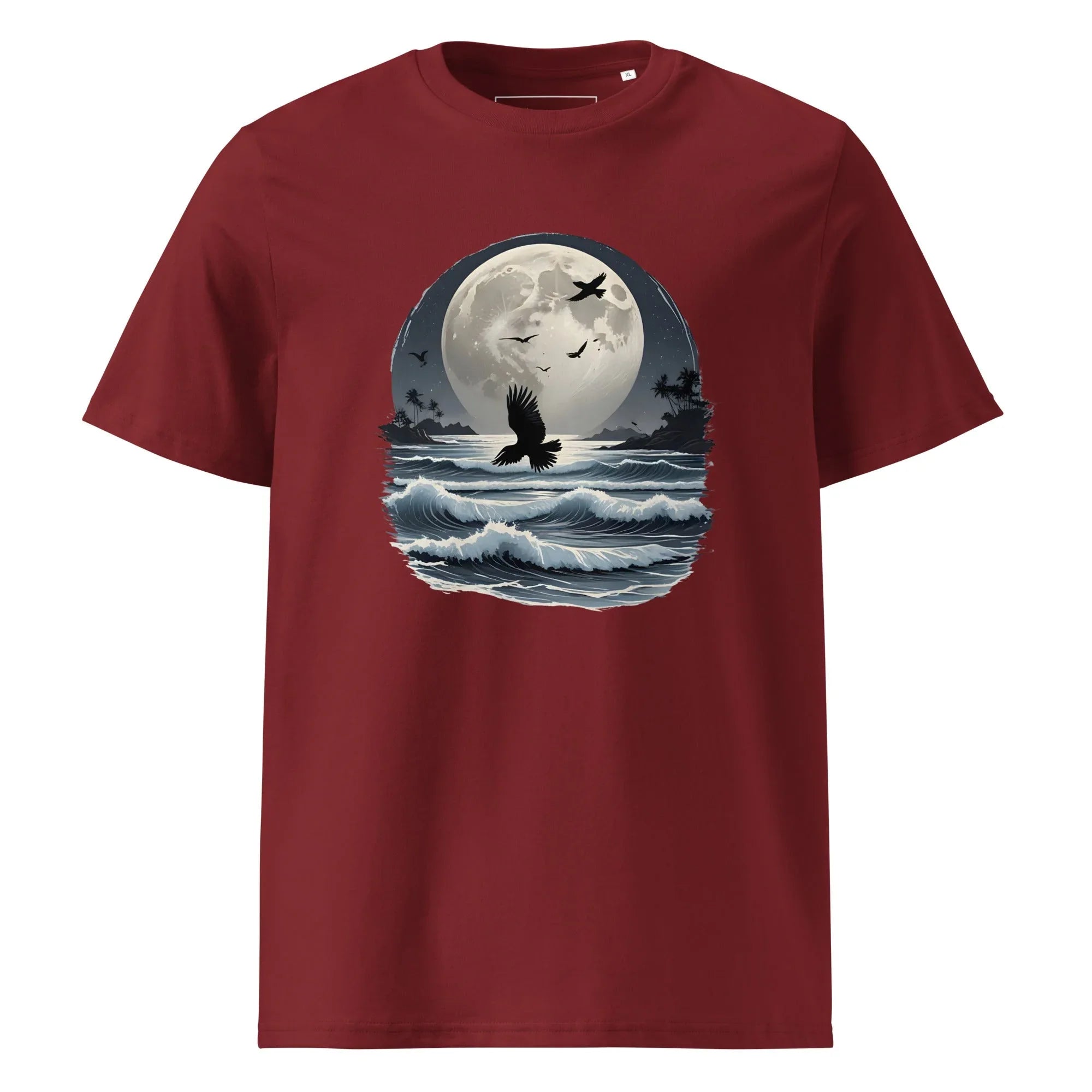 Unisex | Moonlight, Crow, Beach - Organic Cotton T-Shirt Burgundy T-Shirt AwRans Clothing unisex-organic-cotton-t-shirt-burgundy-front-6663f47adf06c