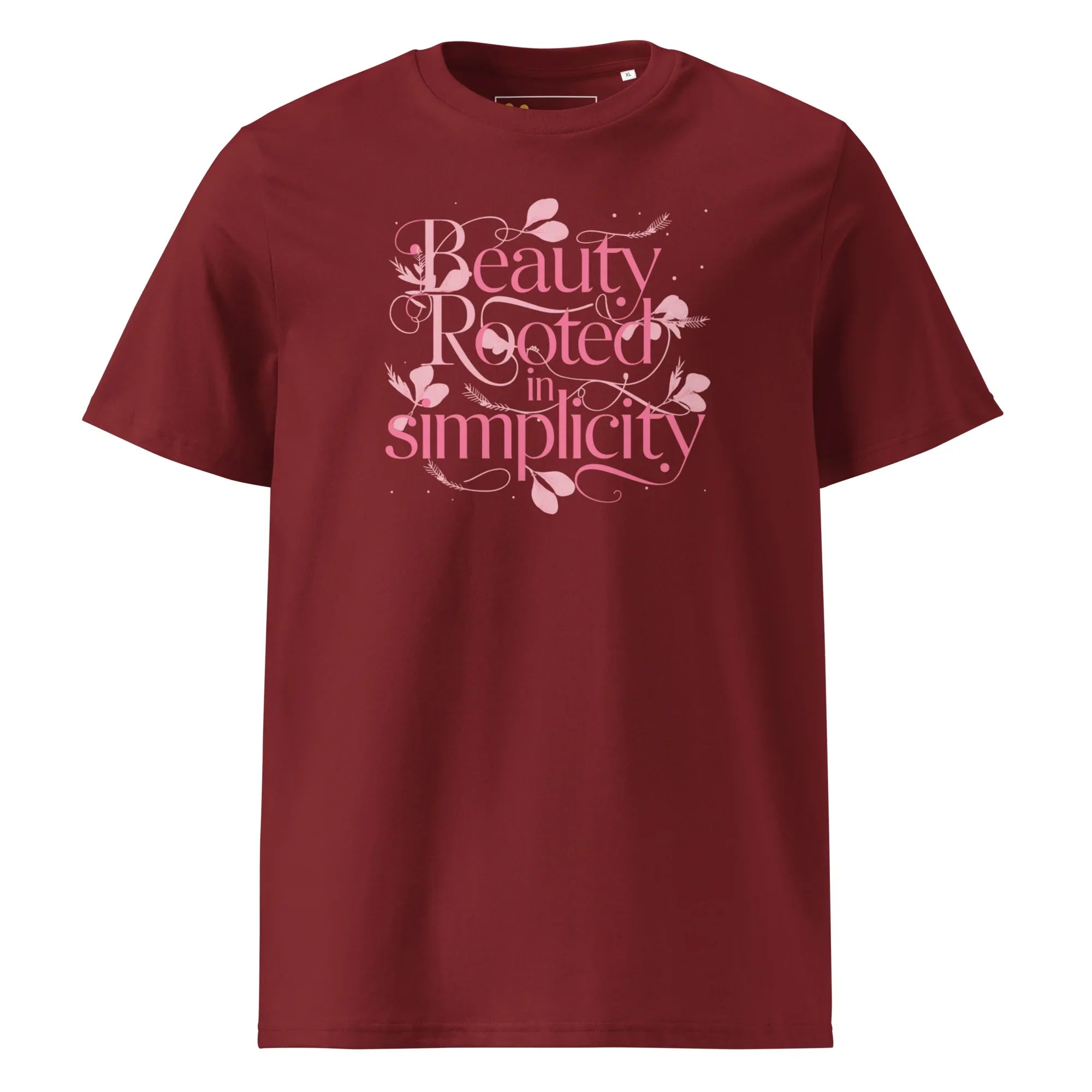 Women's Organic Cotton T-Shirt | Beauty Rooted In Simplicity T-Shirt AwRans Clothing unisex-organic-cotton-t-shirt-burgundy-front-67b1982227393