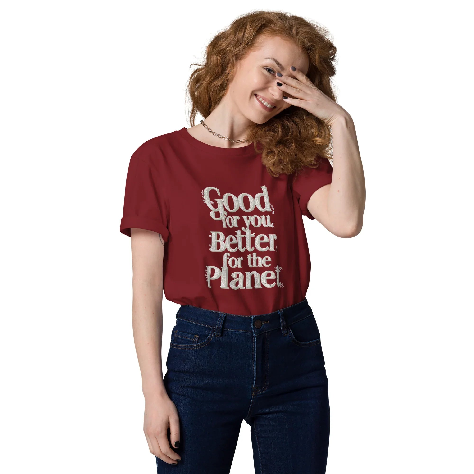 Women's Organic Cotton T-Shirt | Good For You,Better For The Planet Burgundy T-Shirt AwRans Clothing unisex-organic-cotton-t-shirt-burgundy-front-67b19b0c66cf5