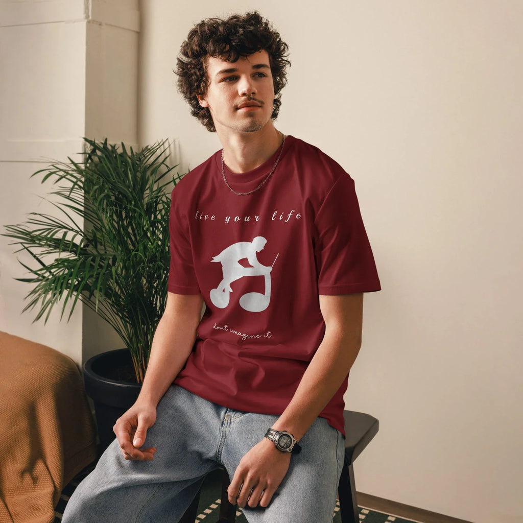 Unisex Organic Cotton T-Shirt | Live Your Life Don’t Imagine It T-Shirt AwRans Clothing unisex-organic-cotton-t-shirt-burgundy-front-6815eaa22714b