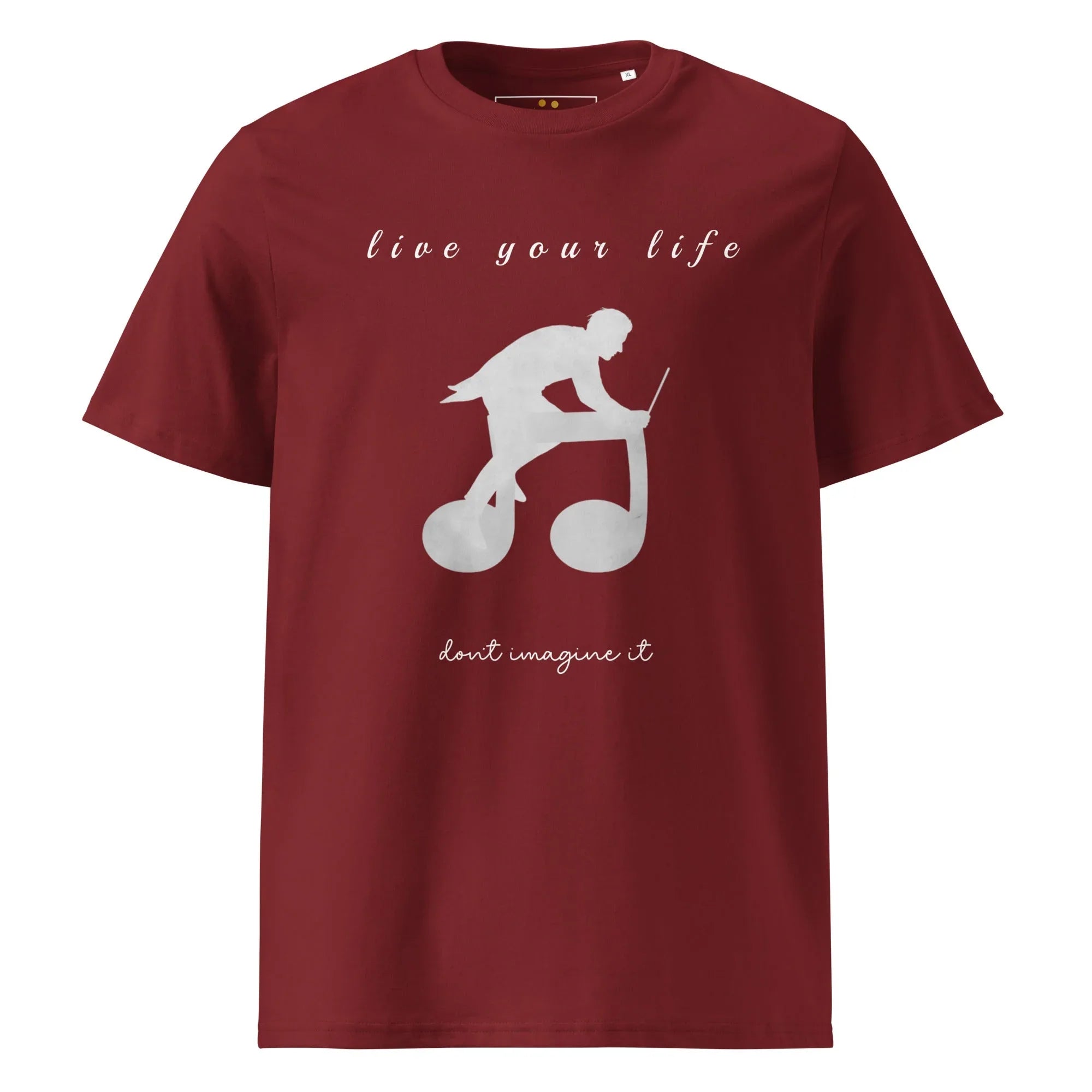 Unisex Organic Cotton T-Shirt | Live Your Life Don’t Imagine It T-Shirt AwRans Clothing unisex-organic-cotton-t-shirt-burgundy-front-6815eaa22d7bf