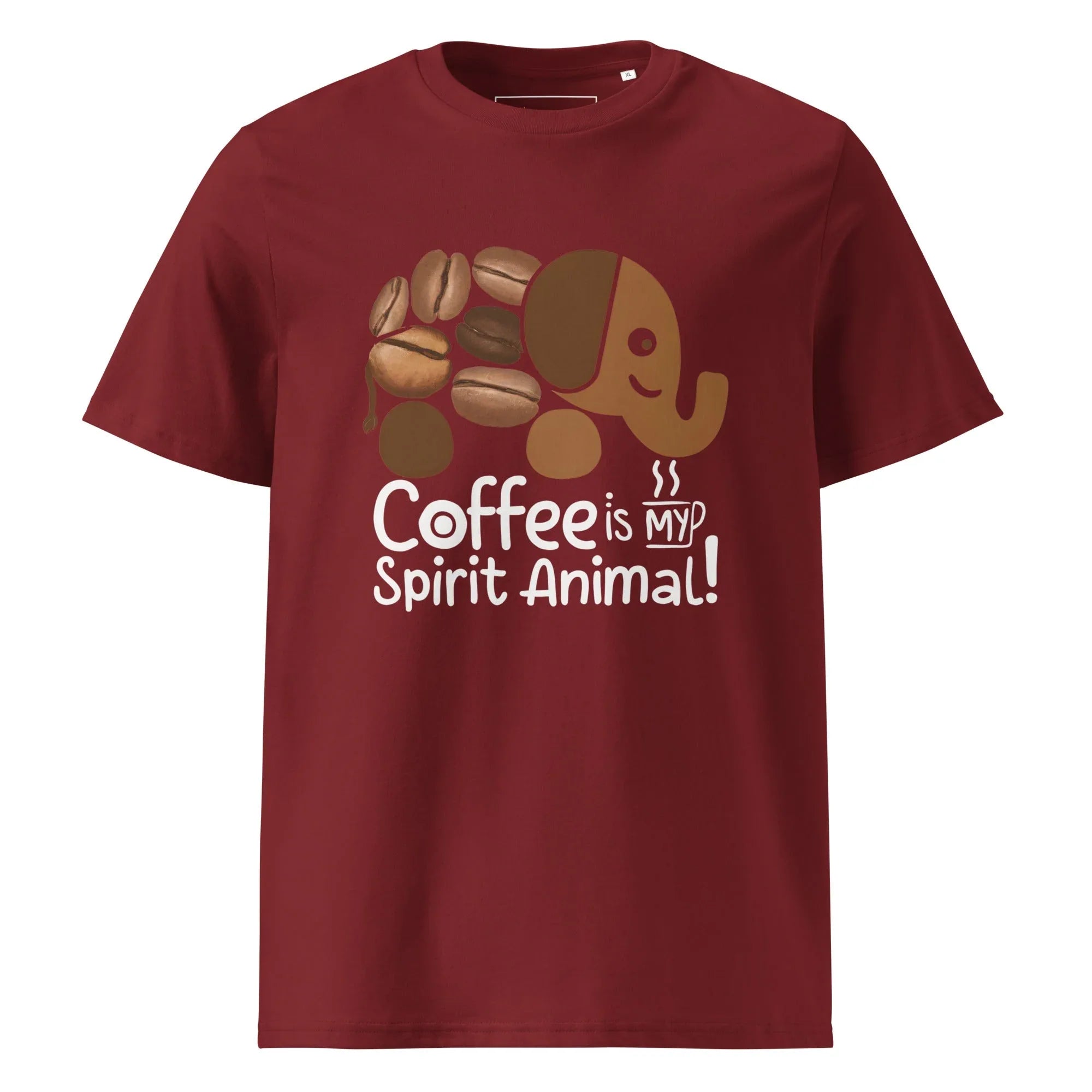 Unisex | Coffee Is My Spirit Animal Organic Cotton T-Shirt T-Shirt AwRans Clothing unisex-organic-cotton-t-shirt-burgundy-front-681682c39f6de