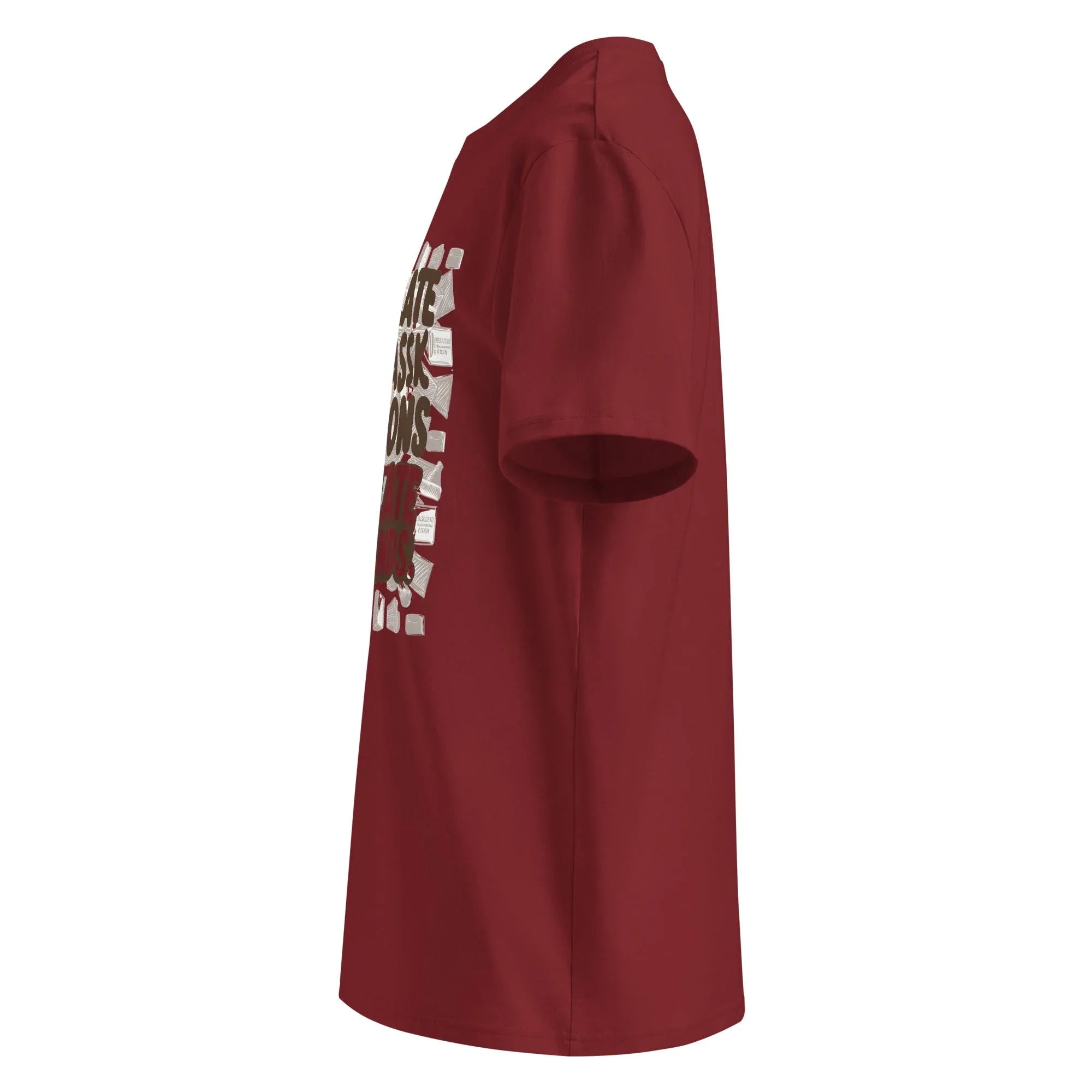 Unisex | Chocolate Doesn't Ask Questions Chocolate Understands Organic Cotton T-Shirt T-Shirt AwRans Clothing unisex-organic-cotton-t-shirt-burgundy-left-665d36994446b