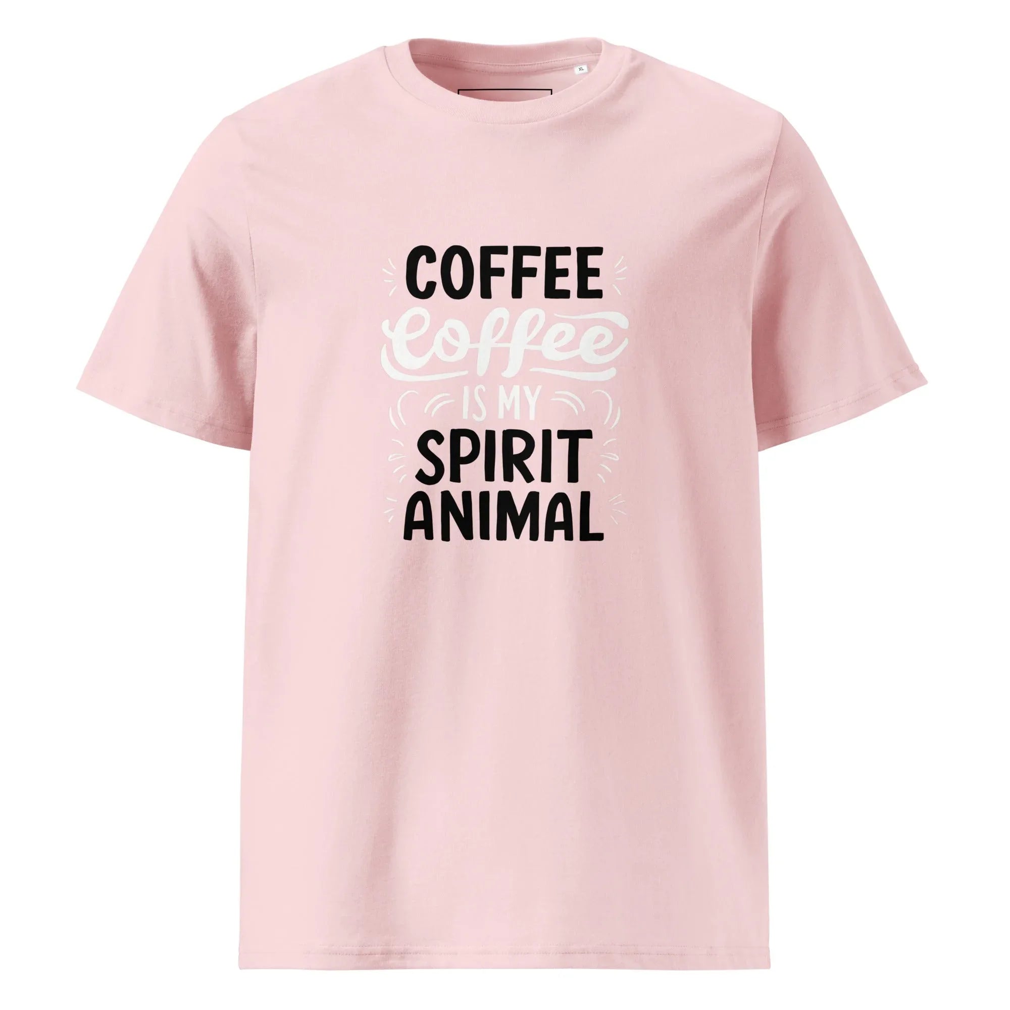 Unisex | Coffee Is My Spirit Animal Organic Cotton T-Shirt Cotton Pink T-Shirt AwRans Clothing unisex-organic-cotton-t-shirt-cotton-pink-front-665e641eb9712