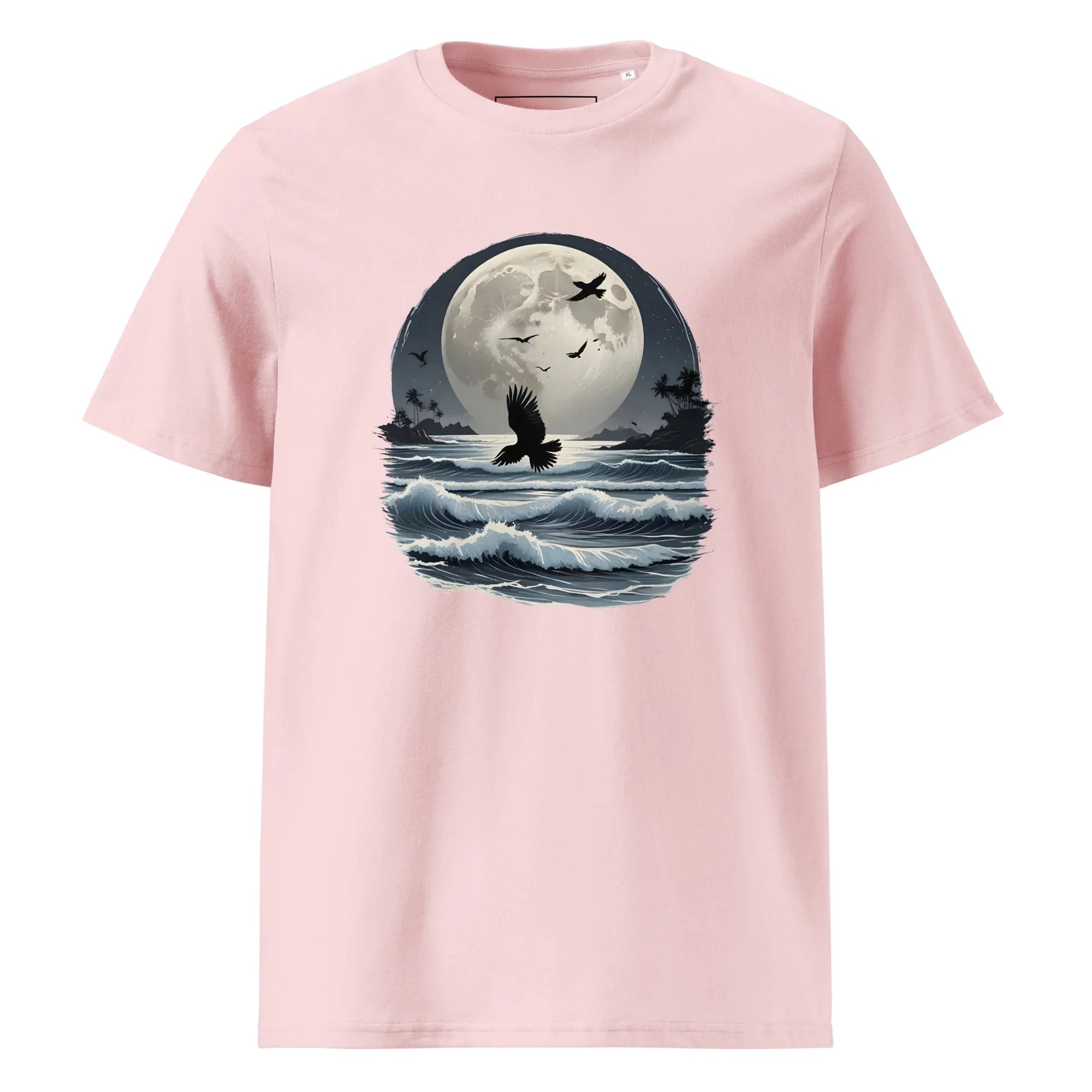 Unisex | Moonlight, Crow, Beach - Organic Cotton T-Shirt Cotton Pink T-Shirt AwRans Clothing unisex-organic-cotton-t-shirt-cotton-pink-front-6663f47c62b90