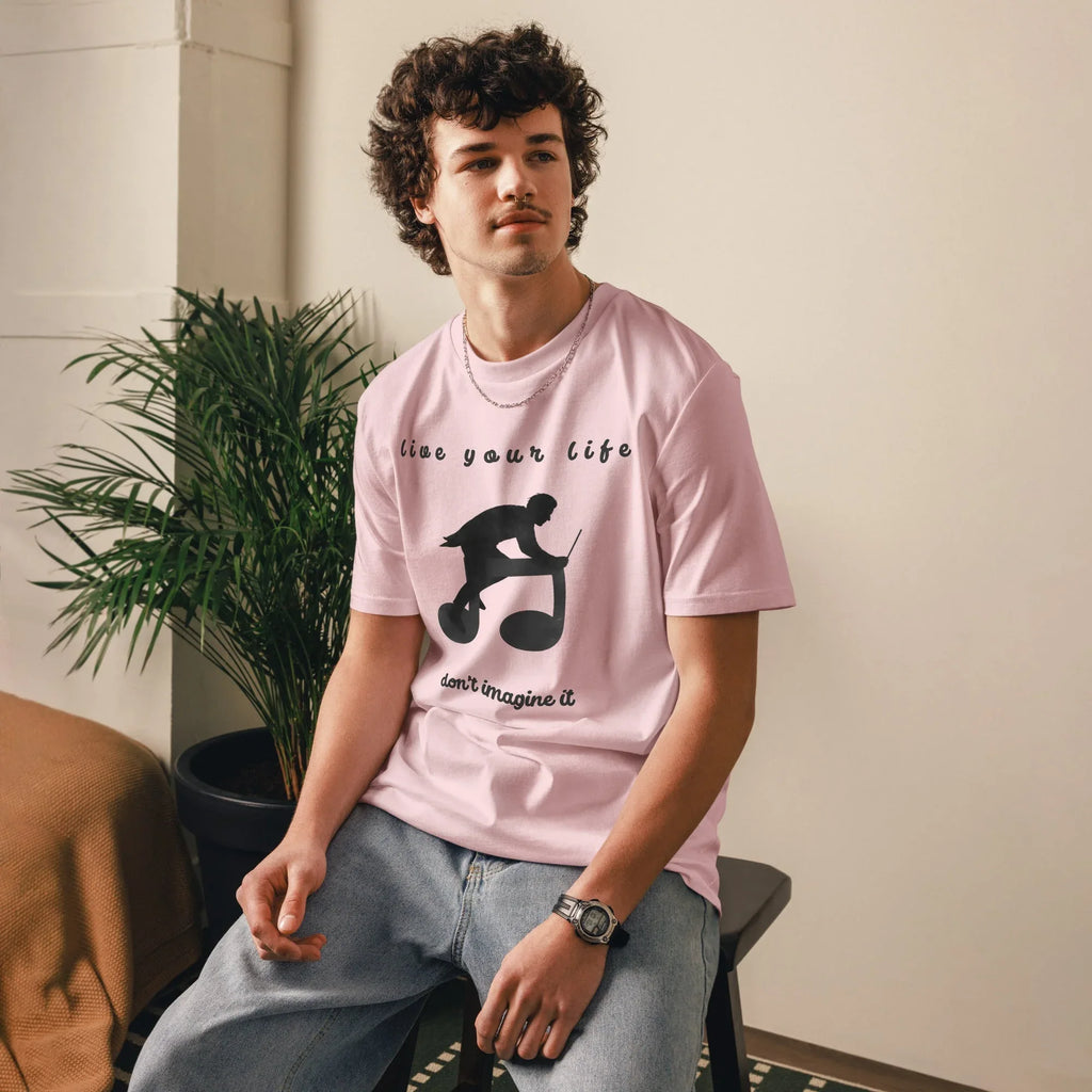 Unisex Organic Cotton T-Shirt | Live Your Life Don’t Imagine It T-Shirt AwRans Clothing unisex-organic-cotton-t-shirt-cotton-pink-front-6815fdfedc372