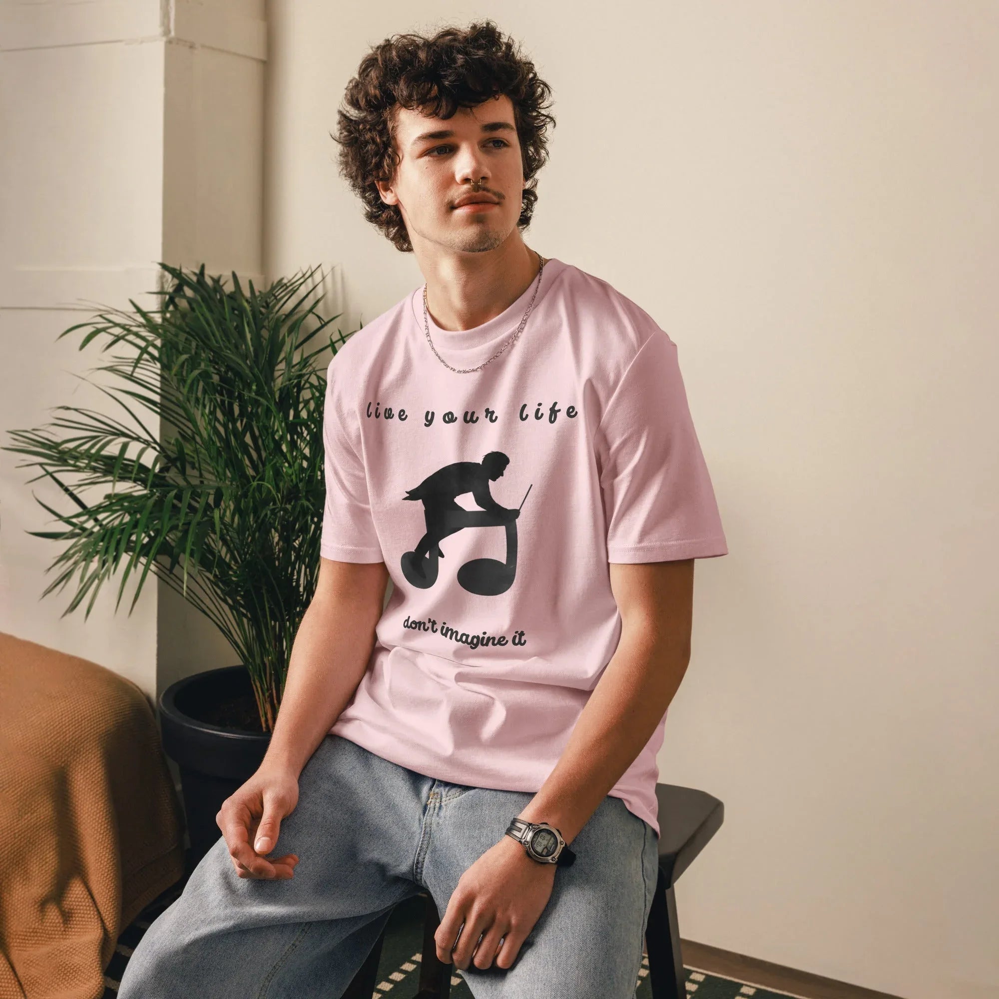Unisex Organic Cotton T-Shirt | Live Your Life Don’t Imagine It T-Shirt AwRans Clothing unisex-organic-cotton-t-shirt-cotton-pink-front-6815fdfedc372