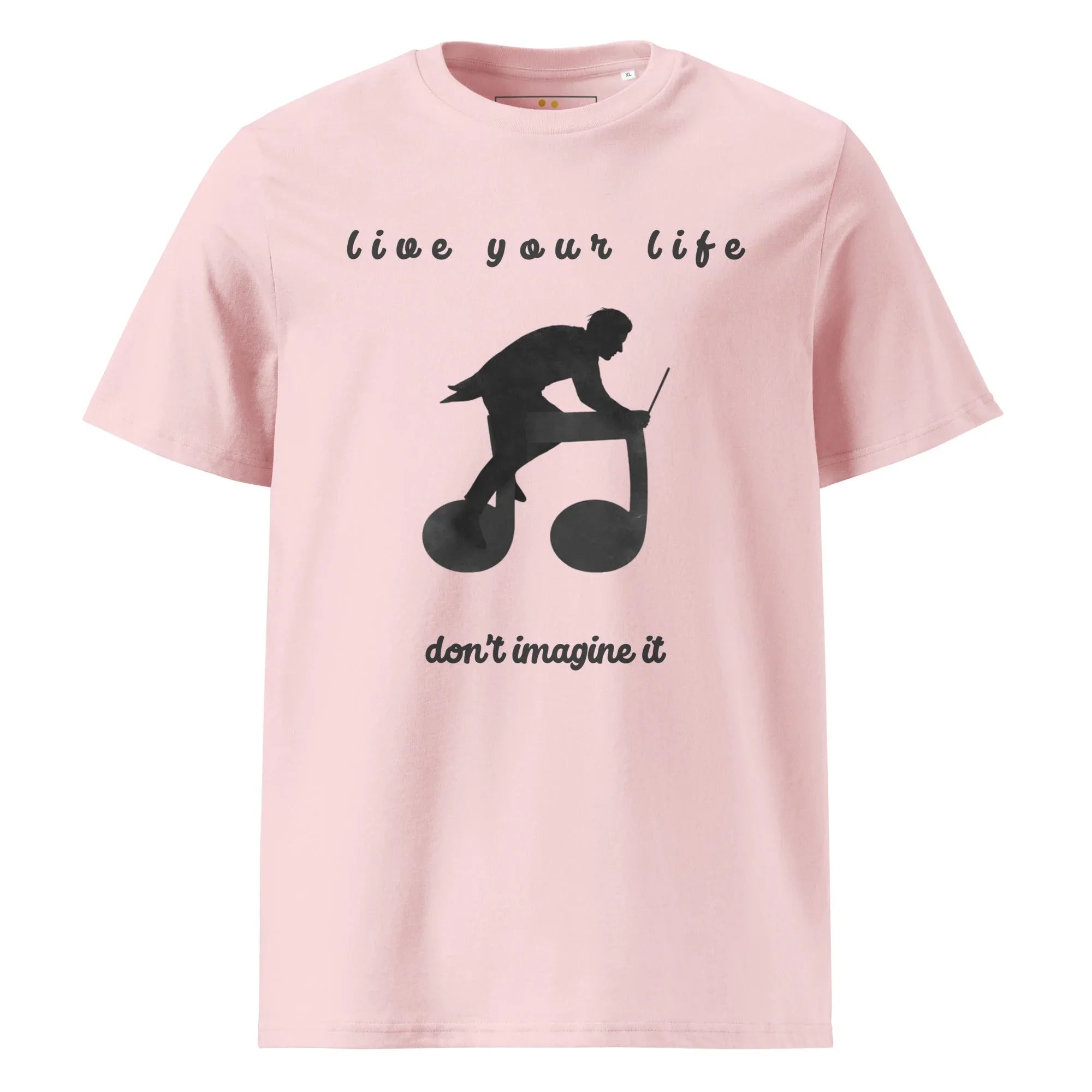 Unisex Organic Cotton T-Shirt | Live Your Life Don’t Imagine It T-Shirt AwRans Clothing unisex-organic-cotton-t-shirt-cotton-pink-front-6815fdfee1a2b