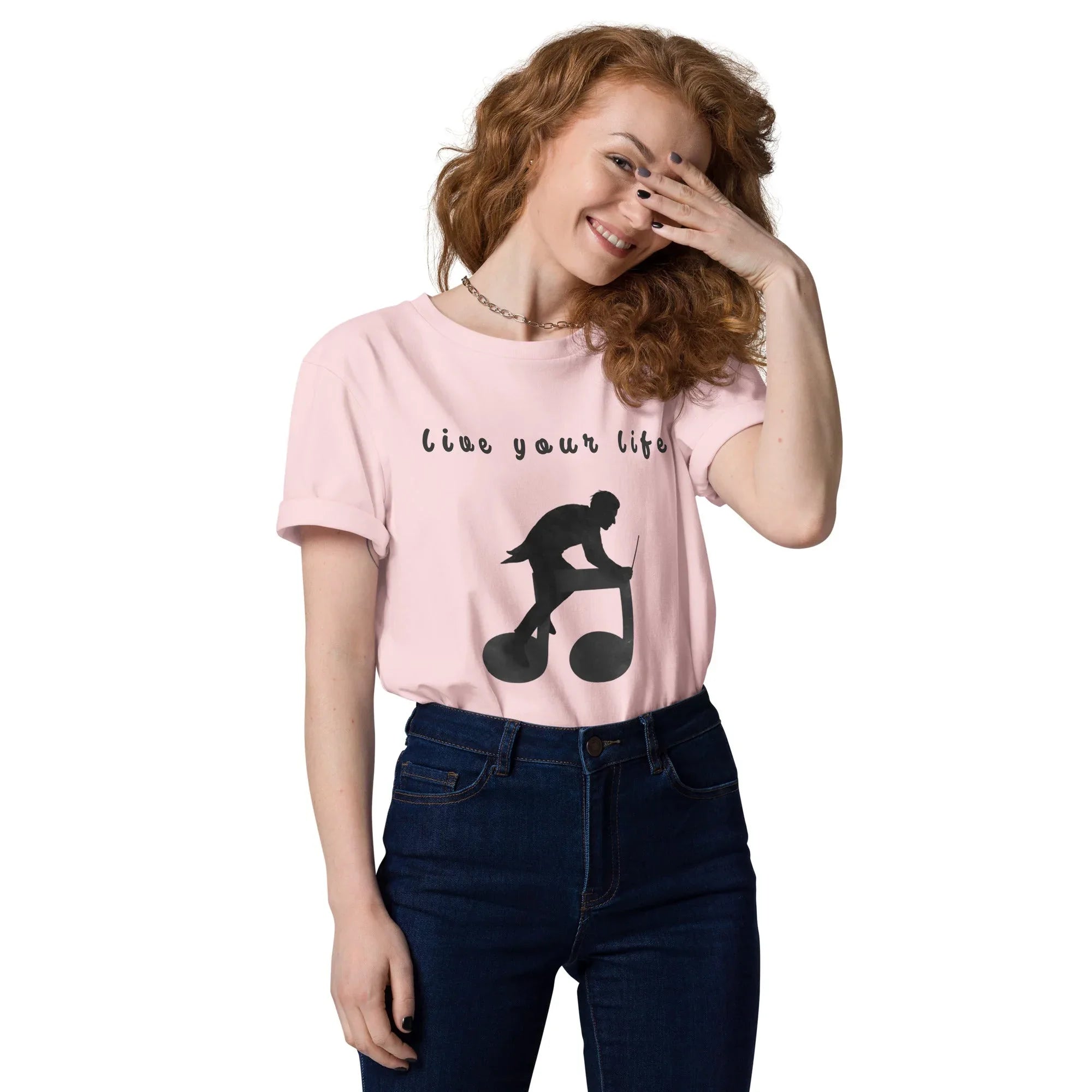 Unisex Organic Cotton T-Shirt | Live Your Life Don’t Imagine It Cotton Pink T-Shirt AwRans Clothing unisex-organic-cotton-t-shirt-cotton-pink-front-6815fdfef1324