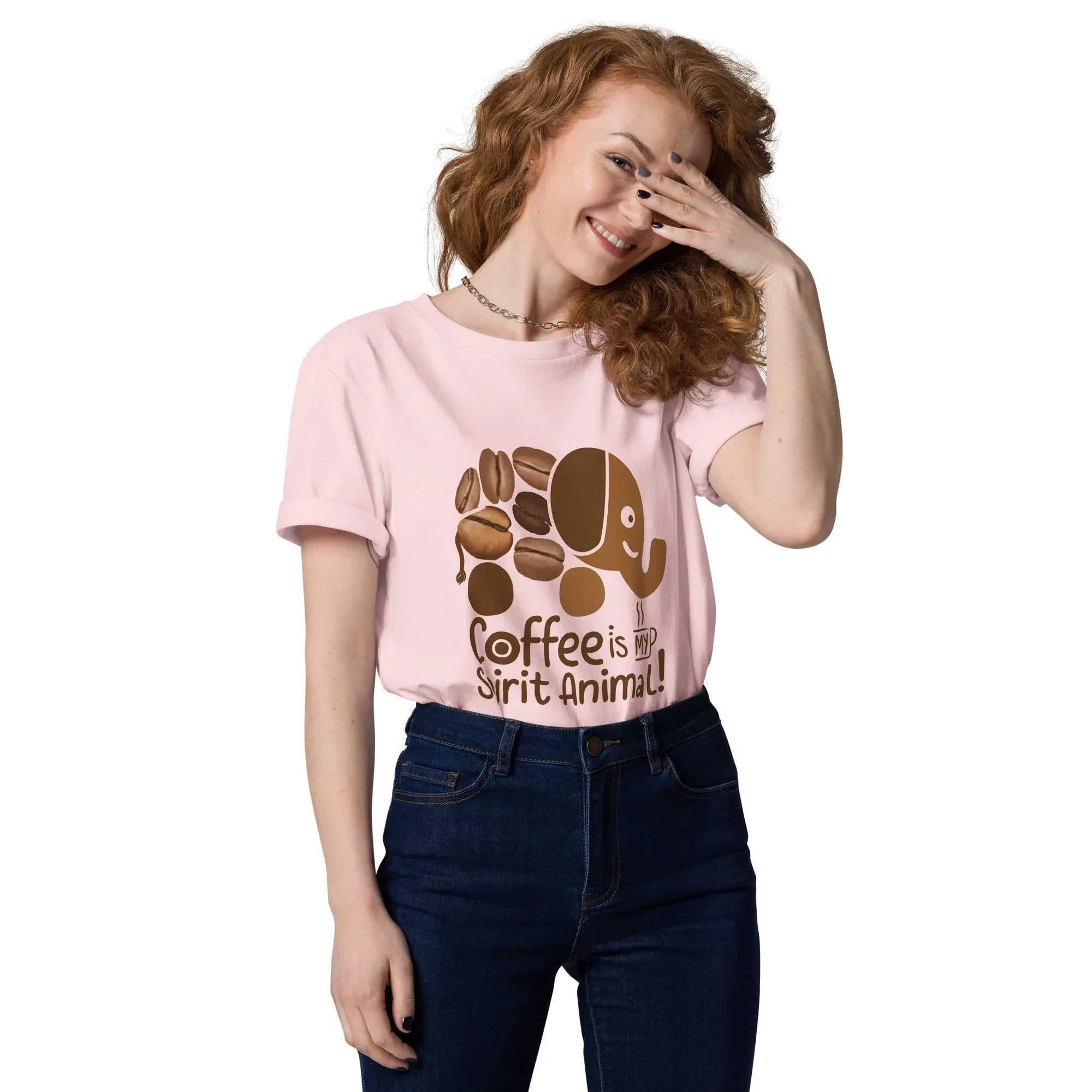 Unisex | Coffee Is My Spirit Animal Organic Cotton T-Shirt Cotton Pink T-Shirt AwRans Clothing unisex-organic-cotton-t-shirt-cotton-pink-front-68169c3396203