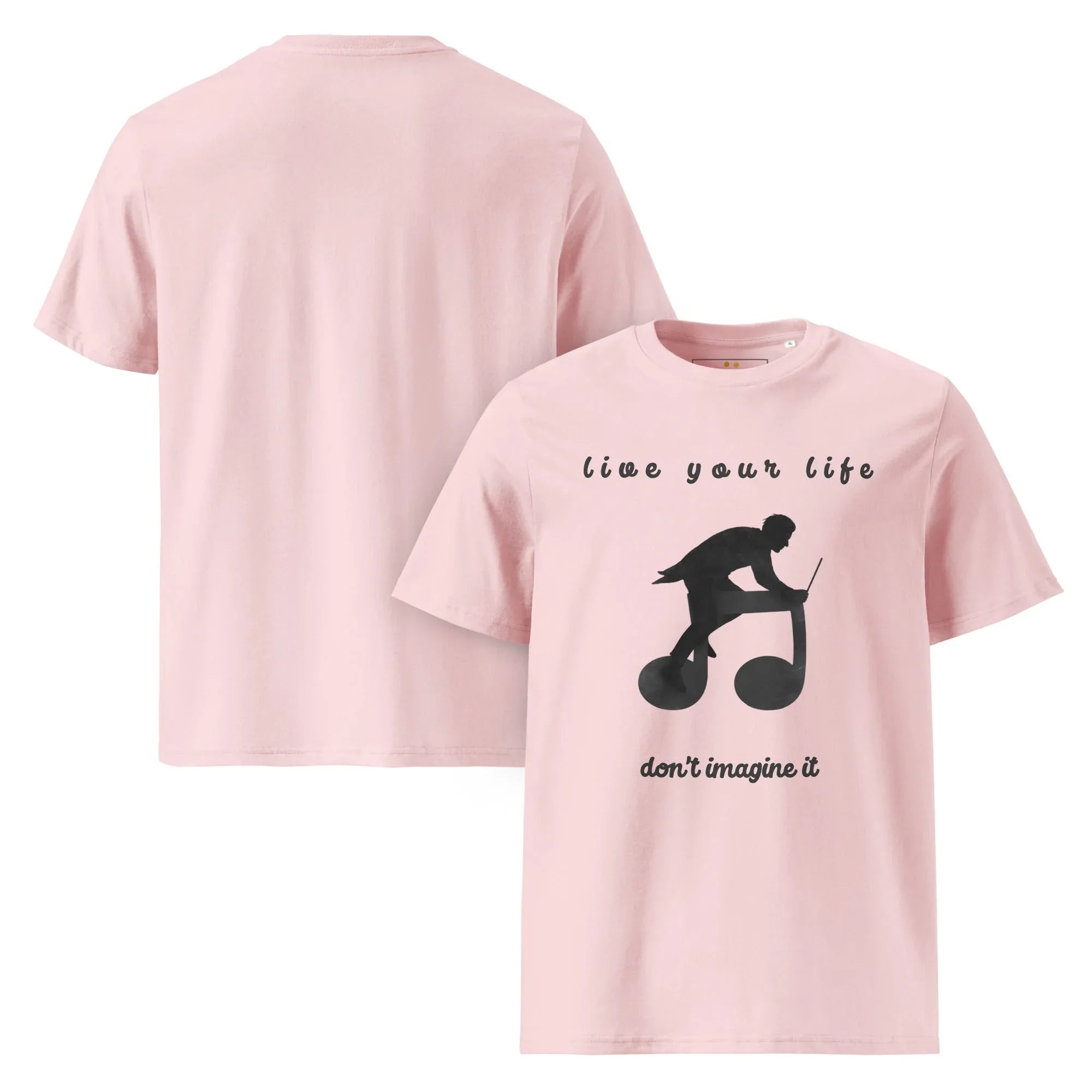 Unisex Organic Cotton T-Shirt | Live Your Life Don’t Imagine It T-Shirt AwRans Clothing unisex-organic-cotton-t-shirt-cotton-pink-front-and-back-6815fdfed9b73