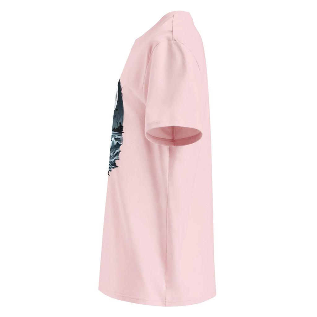 Unisex | Moon, Crow, Beach - Soft Organic Cotton T-Shirt T-Shirt AwRans Clothing unisex-organic-cotton-t-shirt-cotton-pink-left-6663f599cc53f