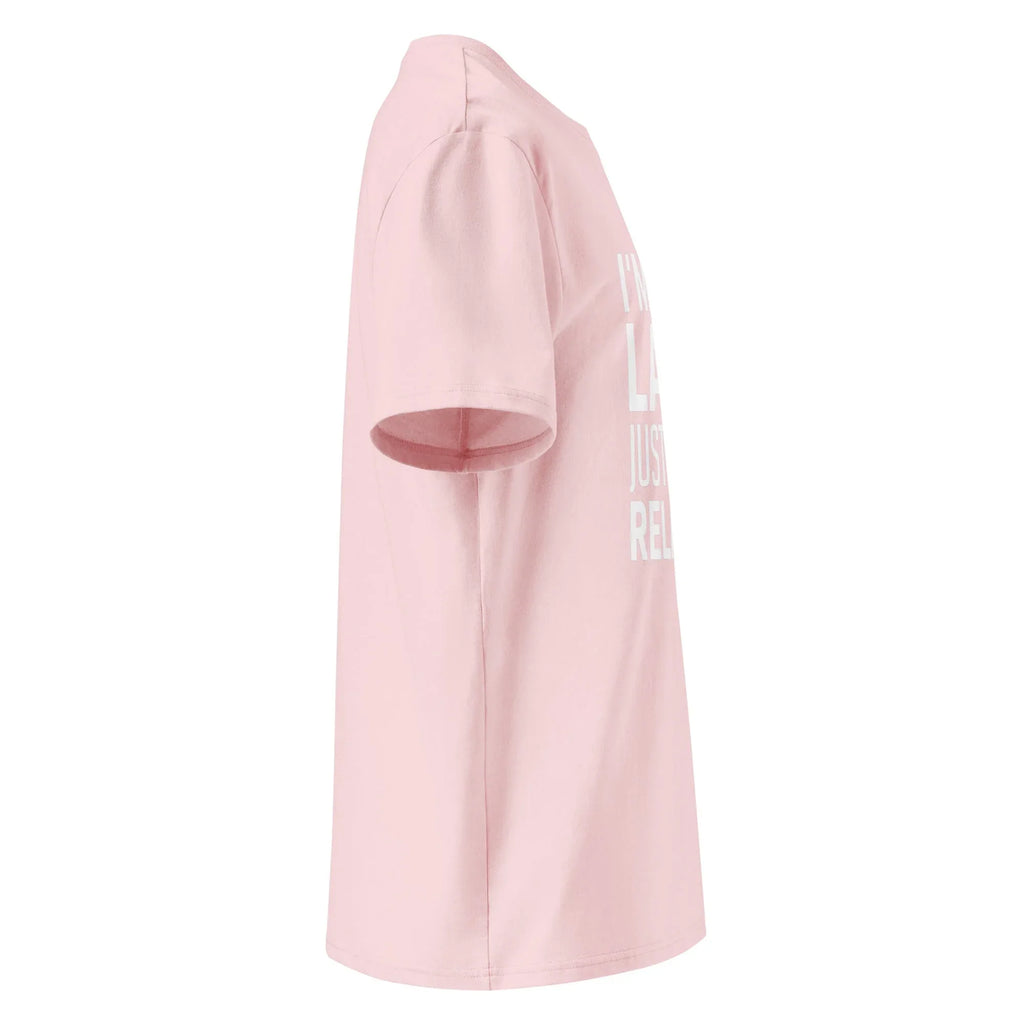 Unisex | I'm Not Lazy I'm Just Very Relaxed - Organic Cotton T-Shirt T-Shirt AwRans Clothing unisex-organic-cotton-t-shirt-cotton-pink-right-6663eb05a64f1