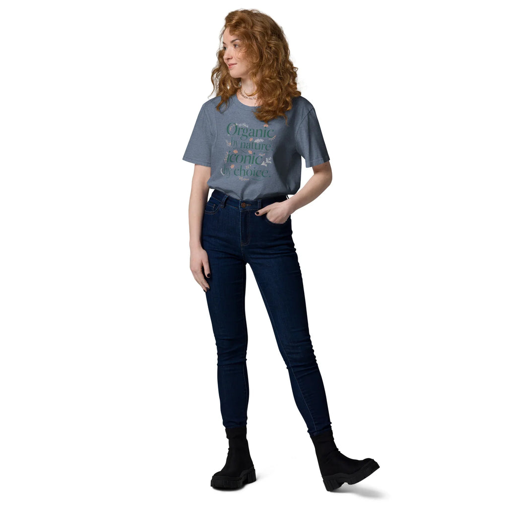 Women's Organic Cotton T-Shirt | Organic By Nature,Iconic By Choice T-Shirt AwRans Clothing unisex-organic-cotton-t-shirt-dark-heather-blue-front-2-67b19bb4dcc5c