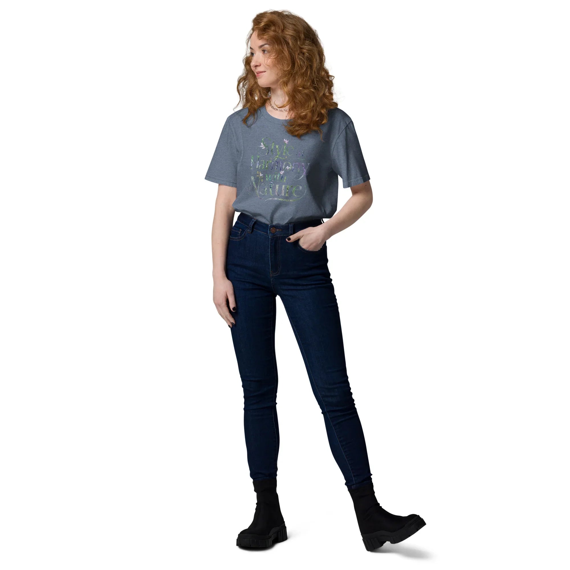 Women's Organic Cotton T-Shirt | Style In Harmony,With Nature T-Shirt AwRans Clothing unisex-organic-cotton-t-shirt-dark-heather-blue-front-2-67b19da16b4ff