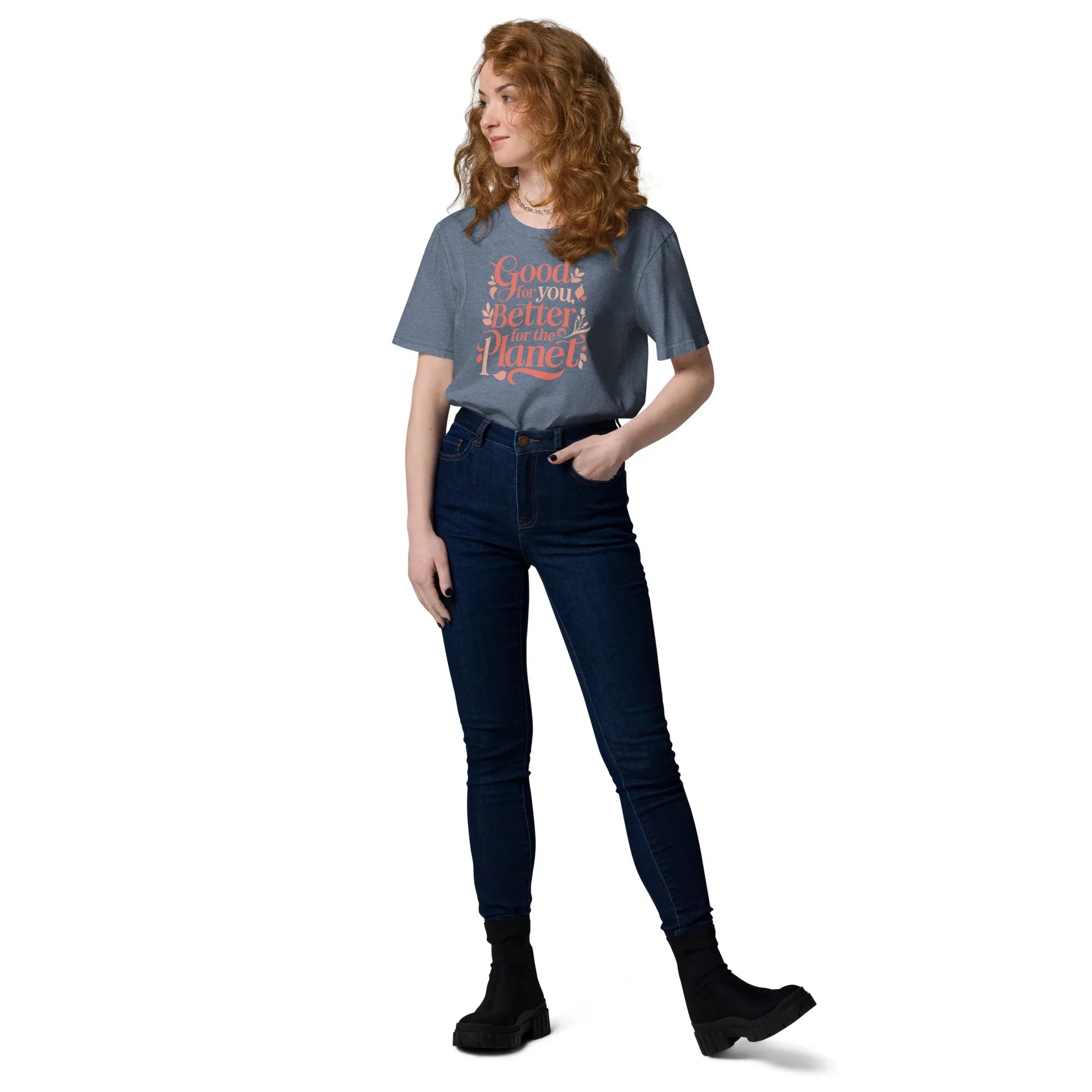 Women's Organic Cotton T-Shirt | Good For You,Better For The Planet T-Shirt AwRans Clothing unisex-organic-cotton-t-shirt-dark-heather-blue-front-2-67b1a37f9a406