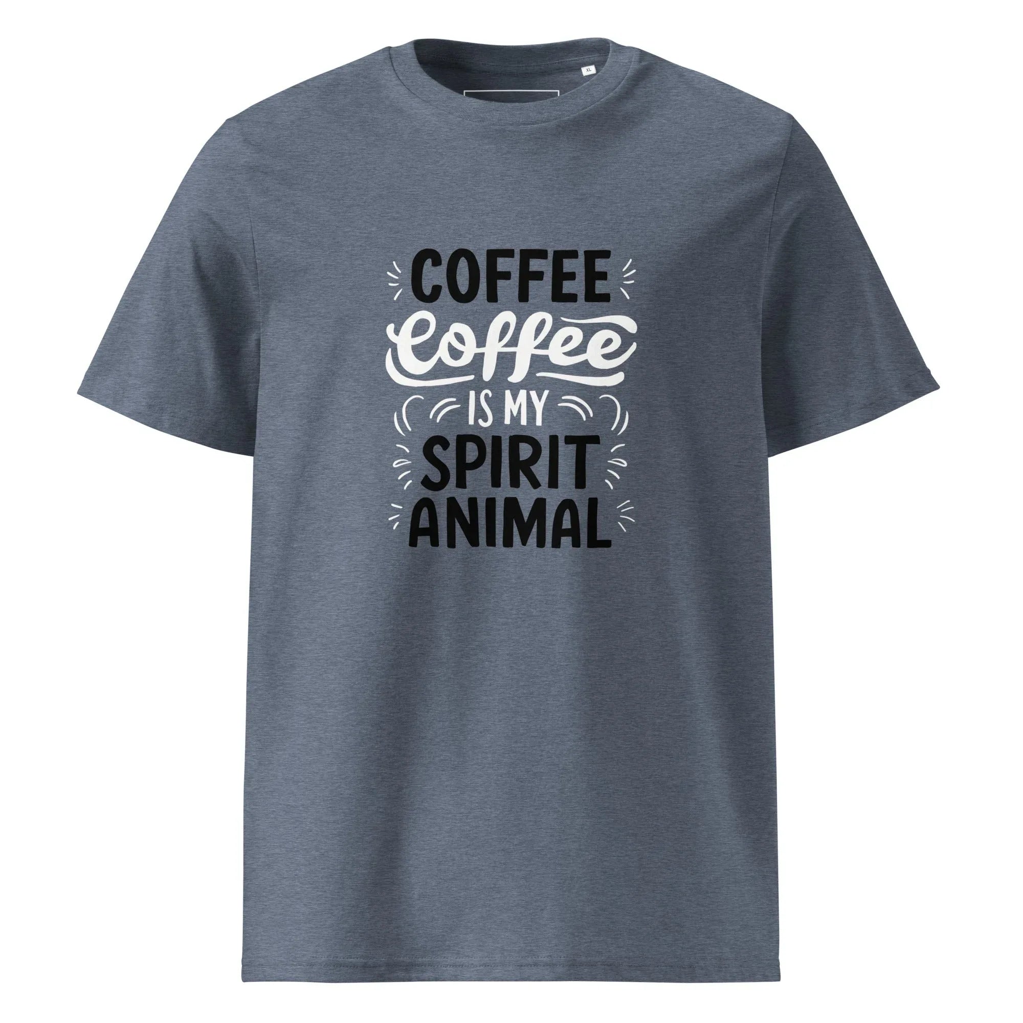 Unisex | Coffee Is My Spirit Animal Organic Cotton T-Shirt Dark Heather Blue T-Shirt AwRans Clothing unisex-organic-cotton-t-shirt-dark-heather-blue-front-665e641d7f29c